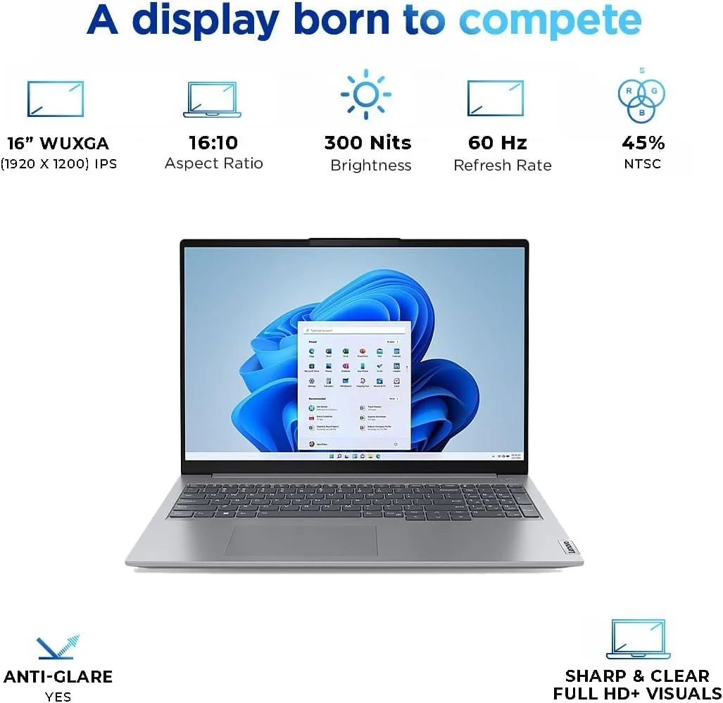 لنوو ThinkBook 16 G6 IRL | صفحه نمایش 16 اینچی WUXGA IPS 120Hz | پردازنده Intel Core i7-13700H کارت گرافیک Intel Iris Xe | کیبورد با نور پس زمینه | Wi-Fi 6 | ویندوز 11 پرو (ارتقا یافته) خاکستری قطبی (21KH005LEV 16GB 1TB)