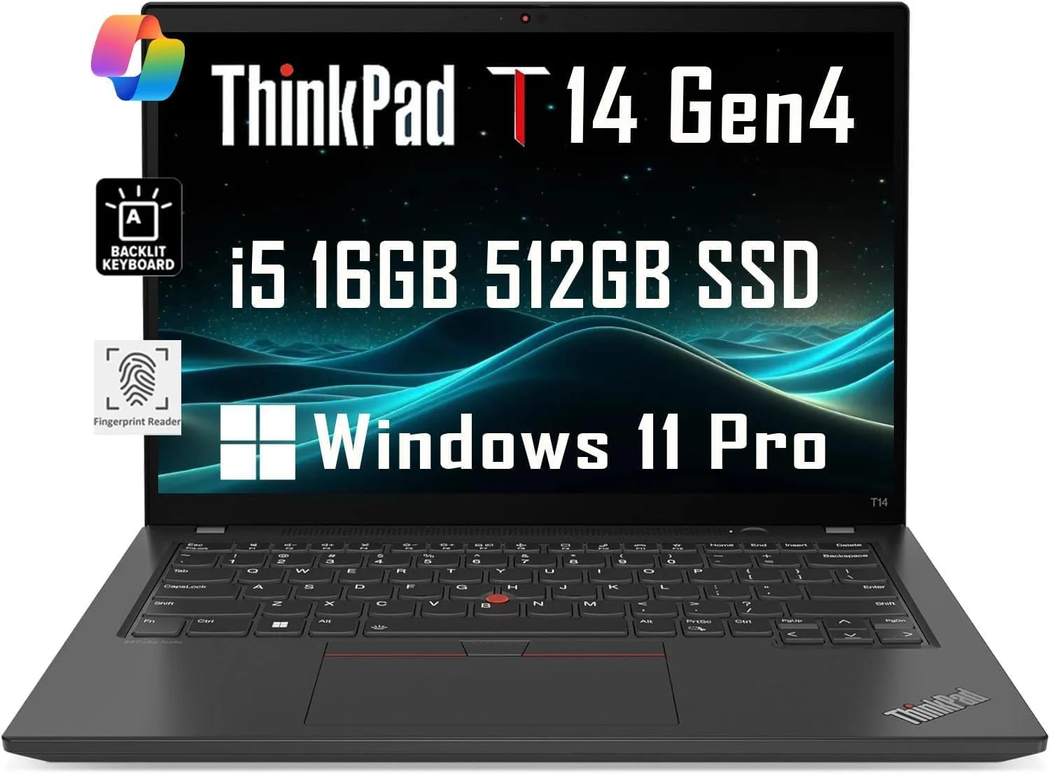 لپ تاپ تجاری لنوو ThinkPad T14 Gen 2 با صفحه نمایش 14 اینچی FHD (پردازنده Intel 4-Core i5-1135G7، رم 16 گیگابایتی، SSD 512 گیگابایتی، گرافیک UHD)، نور پس زمینه، اثر انگشت، 2 پورت Thunderbolt 4، وب کم، ویندوز 11 پرو، مشکی (بازسازی شده)
