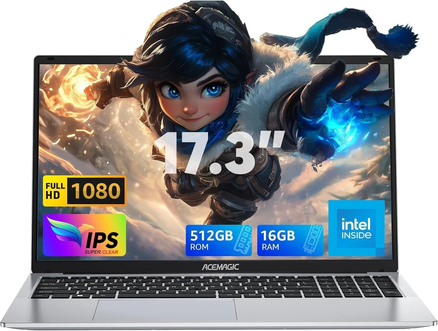 لپ تاپ 17.3 اینچی ACEMAGIC، نوت بوک 16 گیگابایتی DDR4 با 512 گیگابایت SSD، پردازنده N-97 تا 3.6 گیگاهرتز، کامپیوتر لپ تاپ، WiFi، BT5.0، 3 عدد USB 3.2، باز و بسته شدن 180 درجه