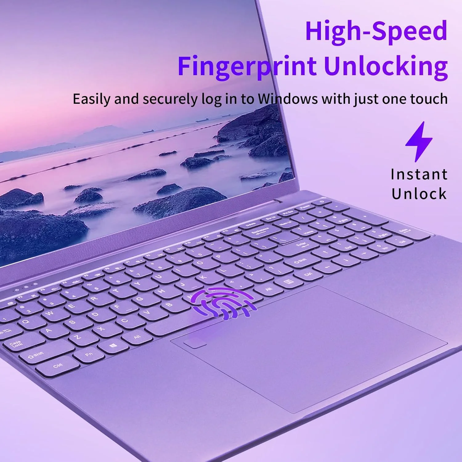 لپ تاپ بنفش BINTEC، صفحه نمایش 16 اینچی FHD IPS با حاشیه باریک، پردازنده Celeron N95 تا 3.4 گیگاهرتز، 12 گیگابایت DDR5، لپ تاپ ویندوز 11 با چهار هسته، صفحه کلید با نور پس زمینه رنگی/باز کردن قفل اثر انگشت/USB/بلوتوث بنفش/512 گیگابایت