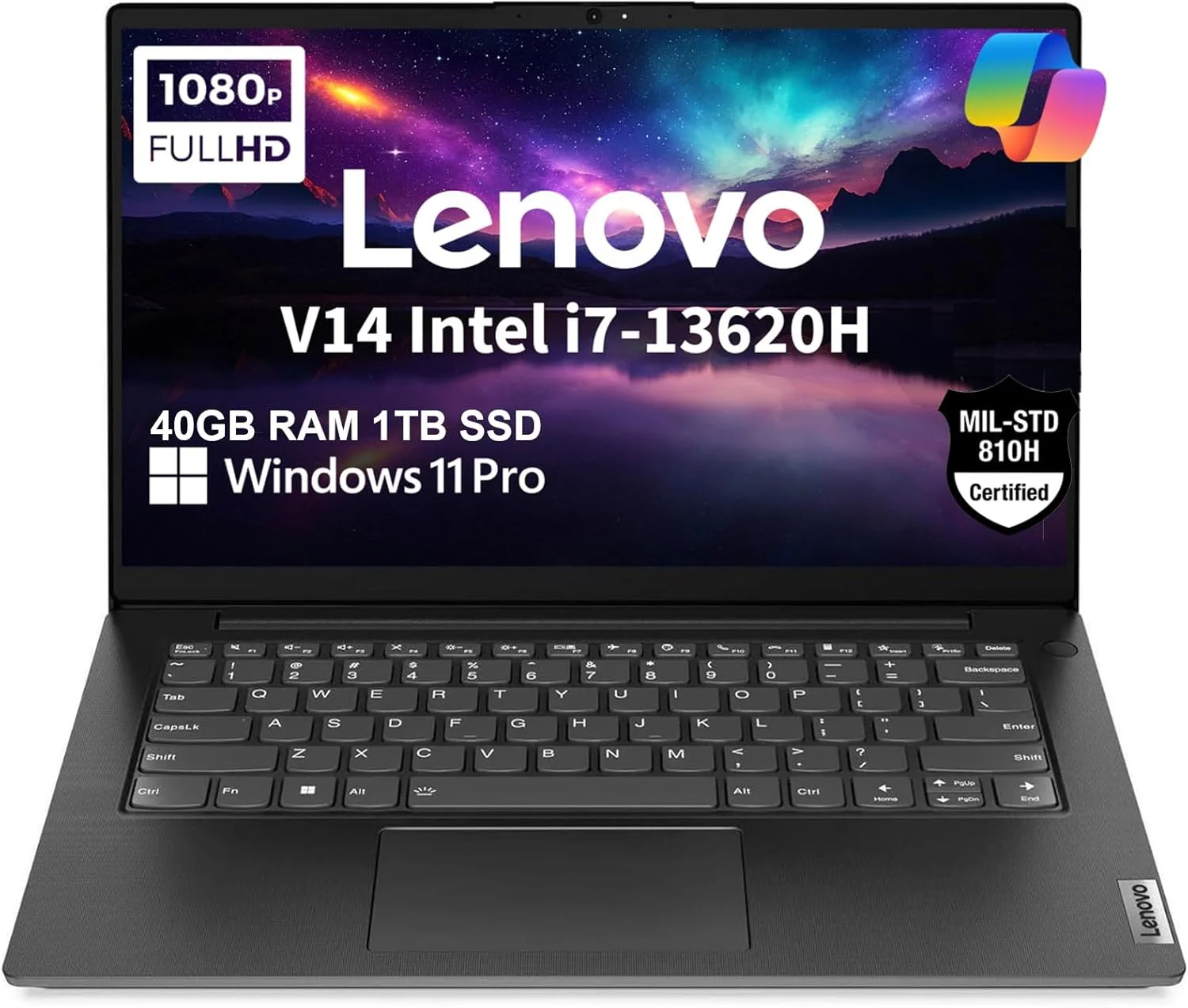 لپ تاپ تجاری لنوو V14 Gen 4 (صفحه نمایش 14 اینچی FHD ضد تابش نور، پردازنده 10 هسته ای Intel i7-13620H، رم 40 گیگابایتی، SSD 1 ترابایتی)، وب کم با شاتر حریم خصوصی، اترنت، Wi-Fi 6، HDMI، بلوتوث، ویندوز