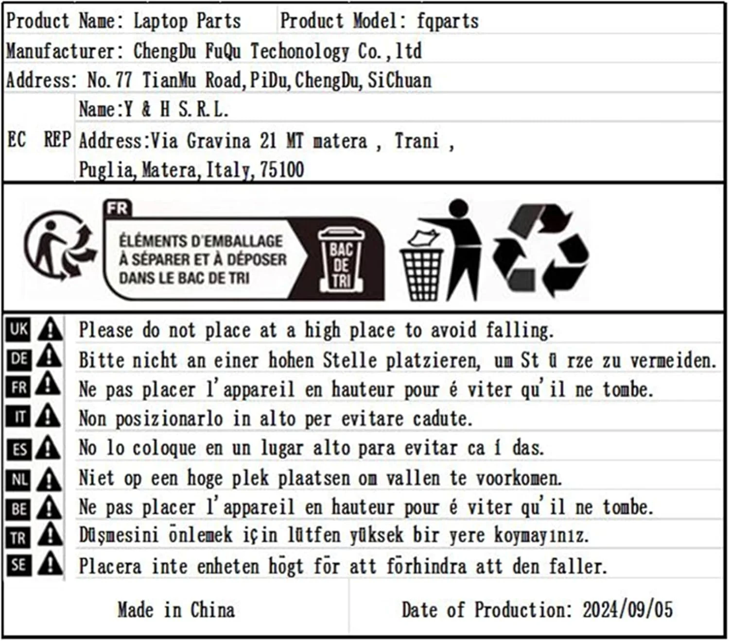 تاچ پد لپ تاپ fqparts برای لنوو V15-ADA V15-IGL مشکی