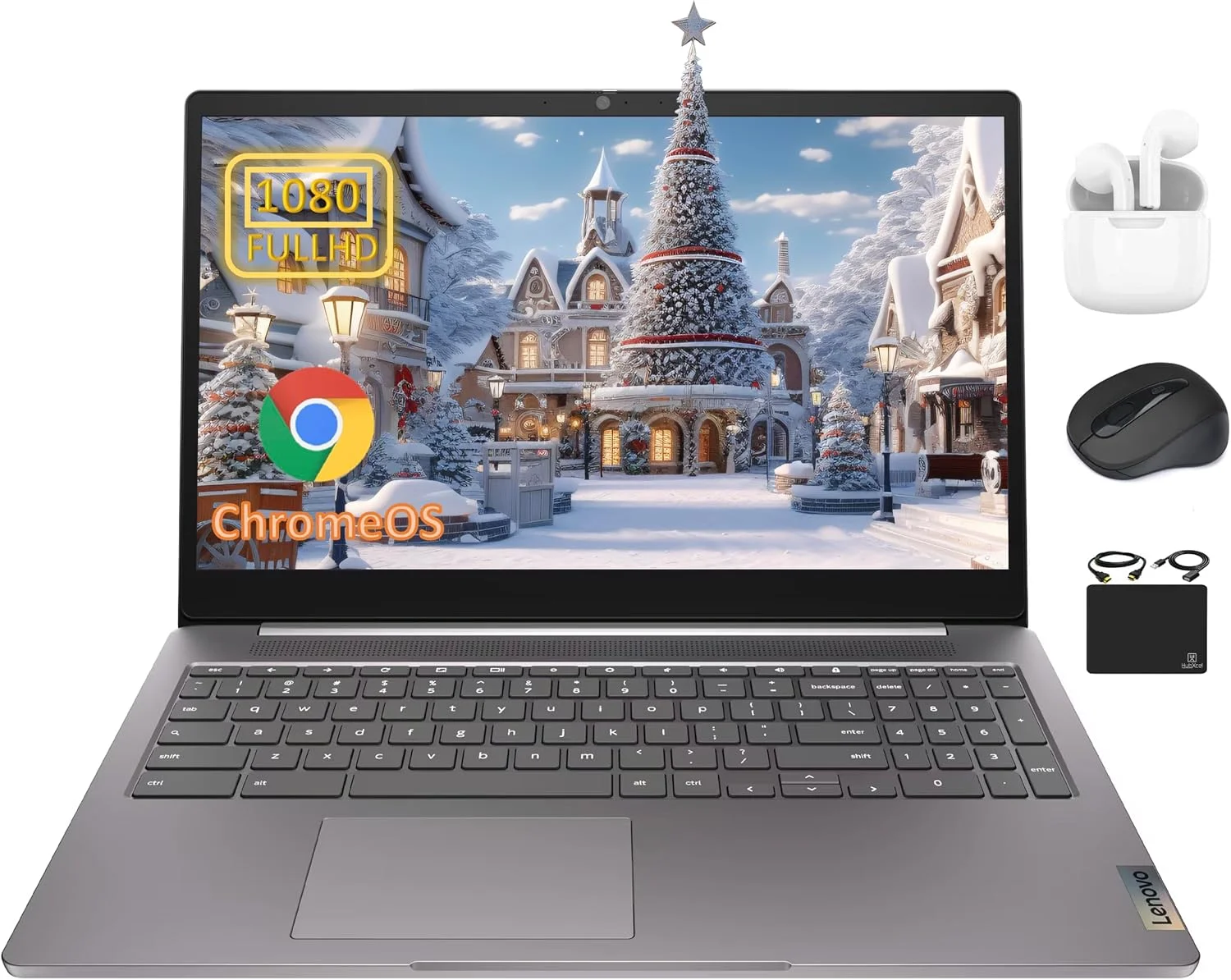 لپ تاپ Chromebook Premium Lenovo 15.6 اینچی FHD Slim Light مناسب برای کسب و کار و دانشجو، پردازنده Intel Celeron N4500، رم 4 گیگابایتی، حافظه 192 گیگابایتی (64 گیگابایت eMMC + کارت 128 گیگابایتی)، WiFi 6، باتری بادوام، Chrome OS HubxcelAccessory