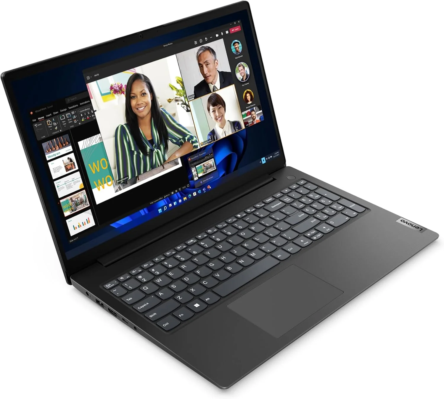 لپ تاپ لنوو V15 G4 AMN، صفحه نمایش 15.6 اینچی FHD، پردازنده AMD Ryzen 3 7320U، رم 8 گیگابایتی LPDDR5، حافظه SSD 256 گیگابایتی، گرافیک AMD Radeon 610M، وای فای 6، کیبورد انگلیسی، مشکی تجاری