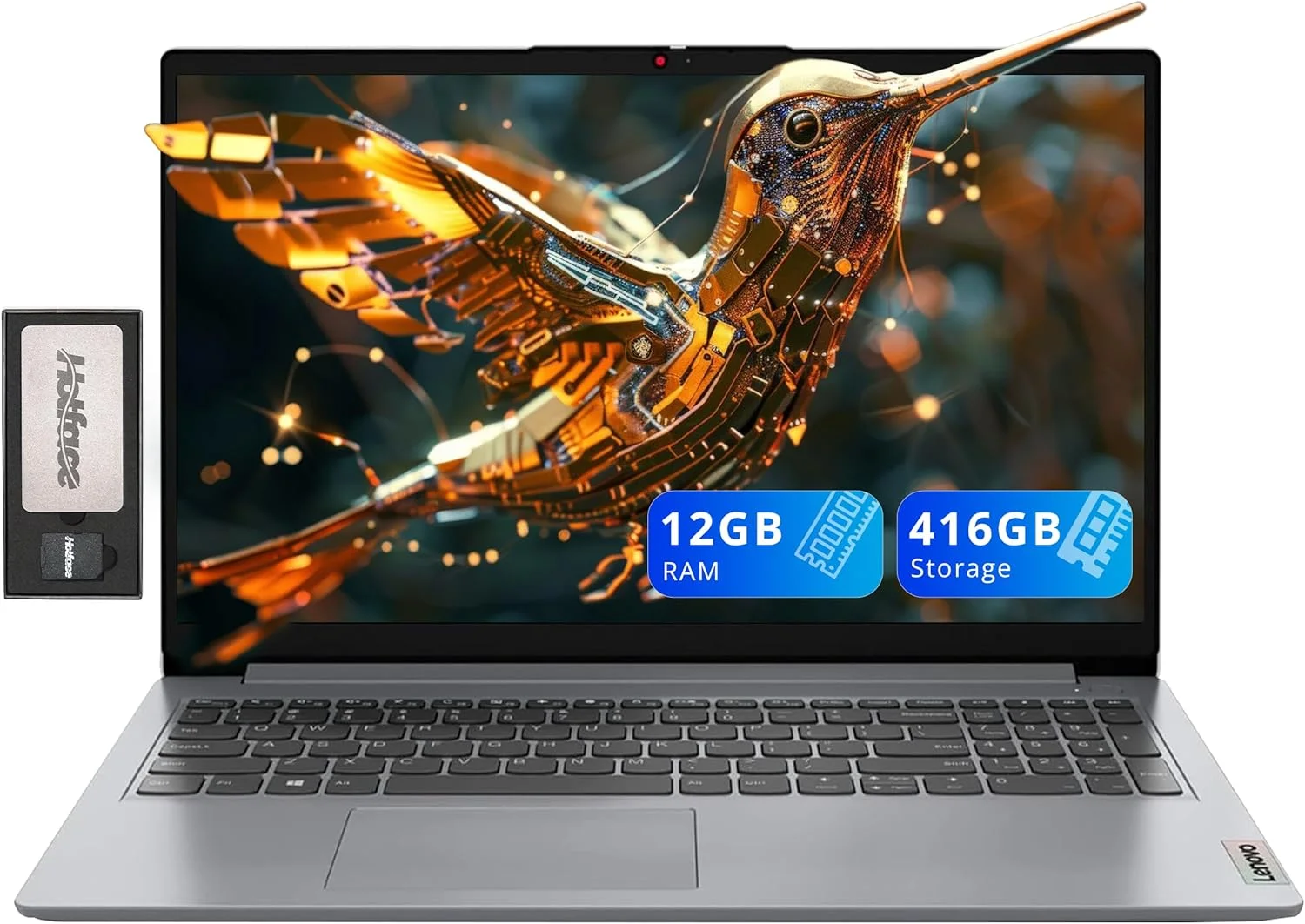 لپ تاپ 15.6 اینچی HD ضد تابش نور لنوو Ideapad 1، پردازنده Intel Celeron N4500، رم 12 گیگابایتی، حافظه 416 گیگابایتی (256 گیگابایت SSD + مجموعه داک استیشن 160 گیگابایتی)، گرافیک Intel UHD، صفحه کلید اعداد، وب کم، ویندوز 11s، خاکستری