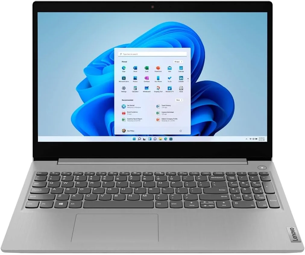 لپ تاپ 15.6 اینچی FHD لنوو IdeaPad 3i، پردازنده Core i3-1115G4 تا 4.10 گیگاهرتز، 8 گیگابایت رم DDR4، 256 گیگابایت PCIe SSD، HDMI، USB، WiFi، صفحه کلید، کارت خوان SD، وب کم، حسگر اثر انگشت، خاکستری پلاتینی، ویندوز 11
