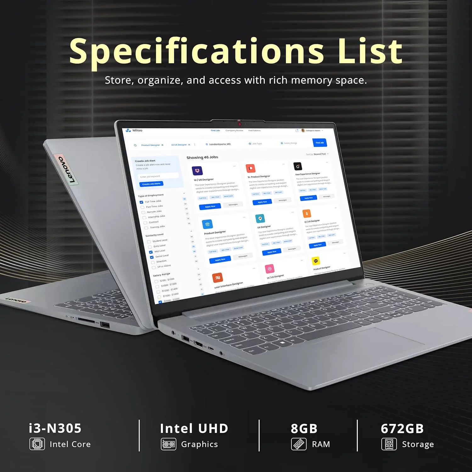 لپ تاپ 15.6 اینچی FHD ضد انعکاس نور Lenovo IdeaPad Slim 3، پردازنده Intel i3-N305، رم 8 گیگابایتی LPDDR5، حافظه 672 گیگابایتی (512 گیگابایت SSD + مجموعه داکینگ استیشن 160 گیگابایتی)، صفحه کلید اعداد، دوربین HD، Dolby Audio، WiFi 6، ویندوز 11، خاکستری لپ تاپ 15.6 اینچی FHD ضد انعکاس نور Lenovo IdeaPad Slim 3، پردازنده Intel i3-N305، رم 8 گیگابایتی LPDDR5، حافظه 672 گیگابایتی (512 گیگابایت SSD + مجموعه داکینگ استیشن 160 گیگابایتی)، صفحه کلید اعداد، دوربین HD، Dolby Audio، WiFi 6، ویندوز 11، خاکستری