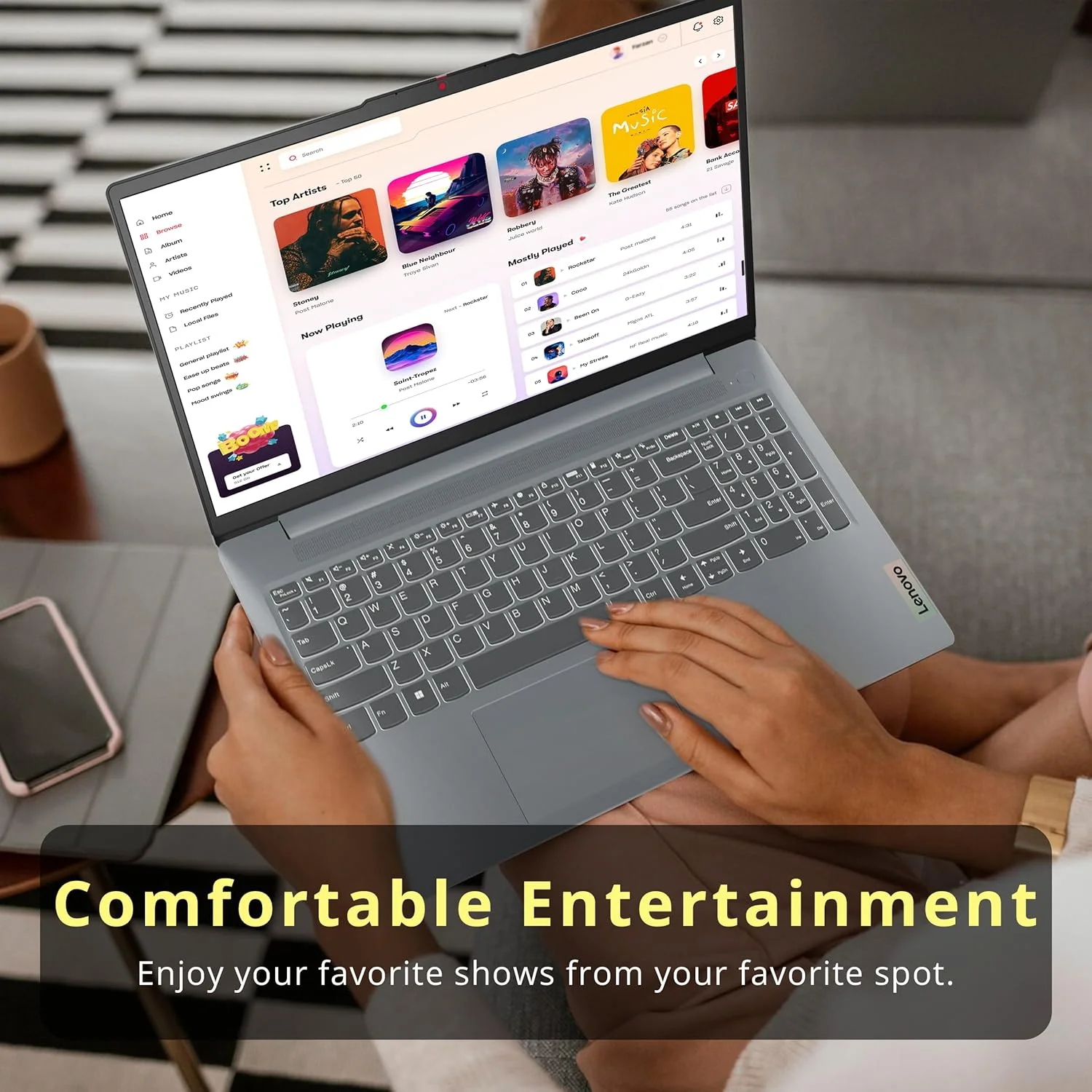 لپ تاپ 15.6 اینچی FHD ضد انعکاس نور Lenovo IdeaPad Slim 3، پردازنده Intel i3-N305، رم 8 گیگابایتی LPDDR5، حافظه 672 گیگابایتی (512 گیگابایت SSD + مجموعه داکینگ استیشن 160 گیگابایتی)، صفحه کلید اعداد، دوربین HD، Dolby Audio، WiFi 6، ویندوز 11، خاکستری لپ تاپ 15.6 اینچی FHD ضد انعکاس نور Lenovo IdeaPad Slim 3، پردازنده Intel i3-N305، رم 8 گیگابایتی LPDDR5، حافظه 672 گیگابایتی (512 گیگابایت SSD + مجموعه داکینگ استیشن 160 گیگابایتی)، صفحه کلید اعداد، دوربین HD، Dolby Audio، WiFi 6، ویندوز 11، خاکستری