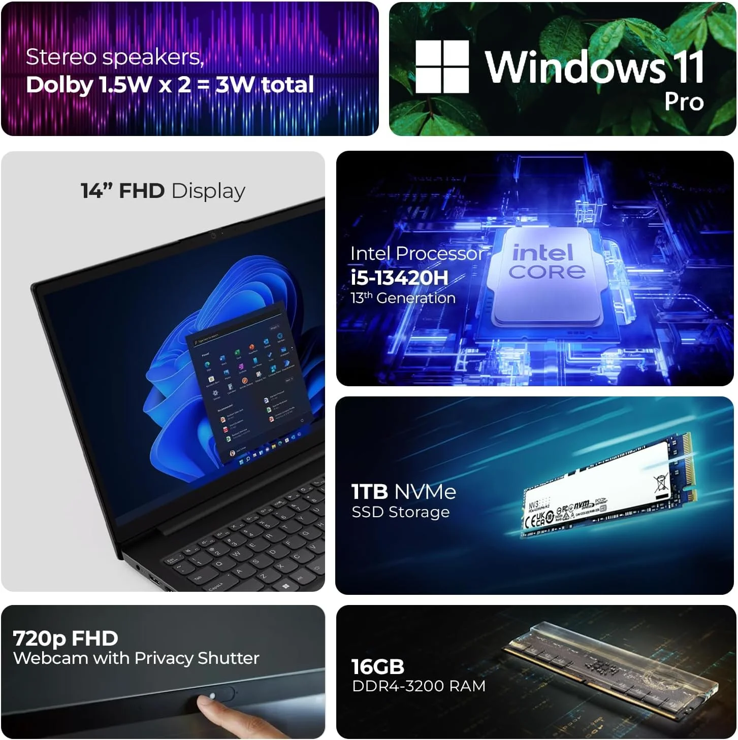لپ تاپ تجاری جدید Lenovo v15 Gen 4، صفحه نمایش 15.6 اینچی FHD، نسل سیزدهم Intel i5-13420H، ویندوز 11 پرو، وب کم، WiFi، مشکی - به همراه پایه لپ تاپ، ماوس، آنتی ویروس و پد (رم 16 گیگابایت | 1 ترابایت SSD)