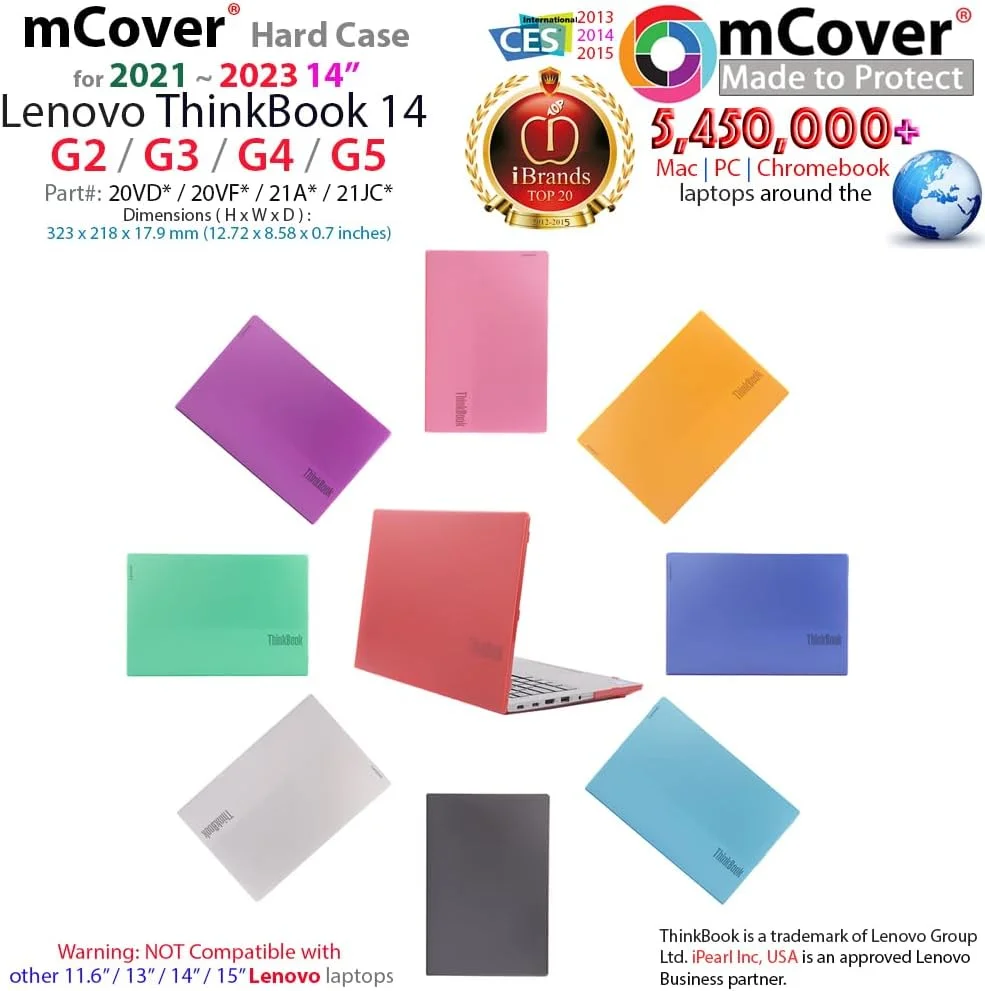 کاور محافظ mCover سازگار فقط با لپ‌تاپ‌های سری Lenovo ThinkBook 14 G2 / G3 / G4 / G5 (سازگار با مدل‌های دیگر لنوو نیست) 2021-2023، بنفش