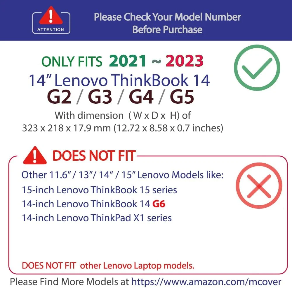کاور محافظ mCover سازگار فقط با لپ‌تاپ‌های سری Lenovo ThinkBook 14 G2 / G3 / G4 / G5 (سازگار با مدل‌های دیگر لنوو نیست) 2021-2023، بنفش