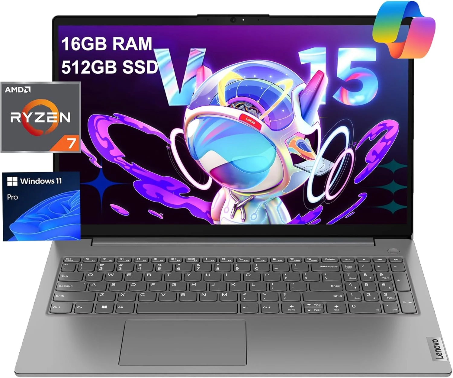 لپ تاپ لنوو V15 Gen 4 برای کسب و کار (صفحه نمایش 15.6 اینچی FHD ضد انعکاس نور، AMD Ryzen 7 7730U (بهتر از i7-1355U)، 16 گیگابایت رم، 512 گیگابایت SSD)، صفحه کلید عددی، وب کم با شاتر، اترنت، ویندوز 11 پرو با هوش مصنوعی Copilot، خاکستری