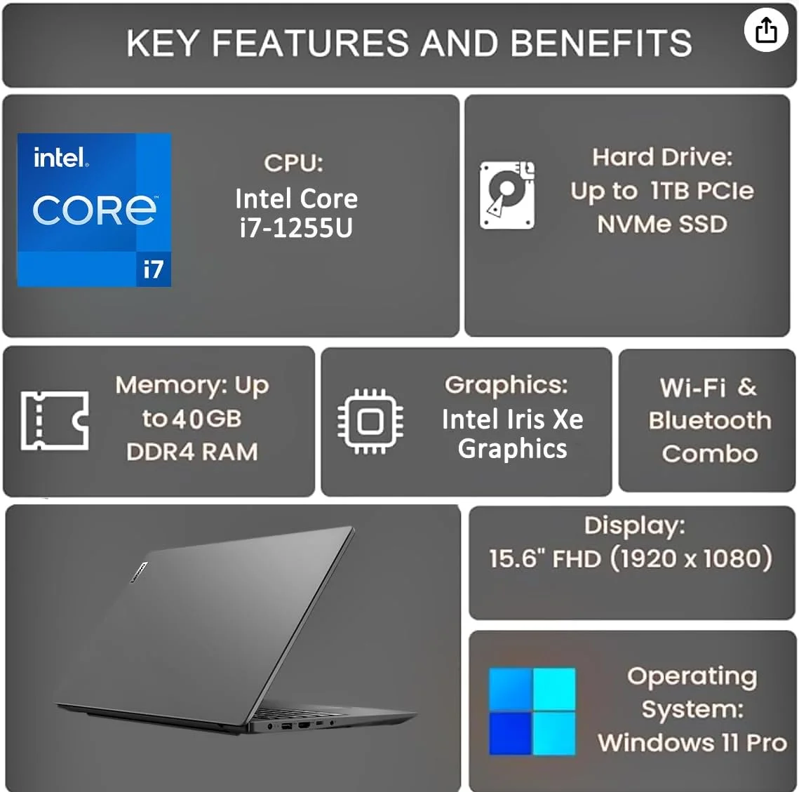 لپ تاپ لنوو V15 مناسب برای کسب و کار، خانه، دانشجو (15.6 اینچ FHD ضد تابش نور، Intel i7-1255U، 40 گیگابایت رم، 1 ترابایت SSD)، صفحه کلید عددی، وب کم با شاتر، Type-C، RJ-45، Wi-Fi، Win 11 Pro با هوش مصنوعی Copilot، خاکستری لپ تاپ لنوو V15 مناسب برای کسب و کار، خانه، دانشجو (15.6 اینچ FHD ضد تابش نور، Intel i7-1255U، 40 گیگابایت رم، 1 ترابایت SSD)، صفحه کلید عددی، وب کم با شاتر، Type-C، RJ-45، Wi-Fi، Win 11 Pro با هوش مصنوعی Copilot، خاکستری