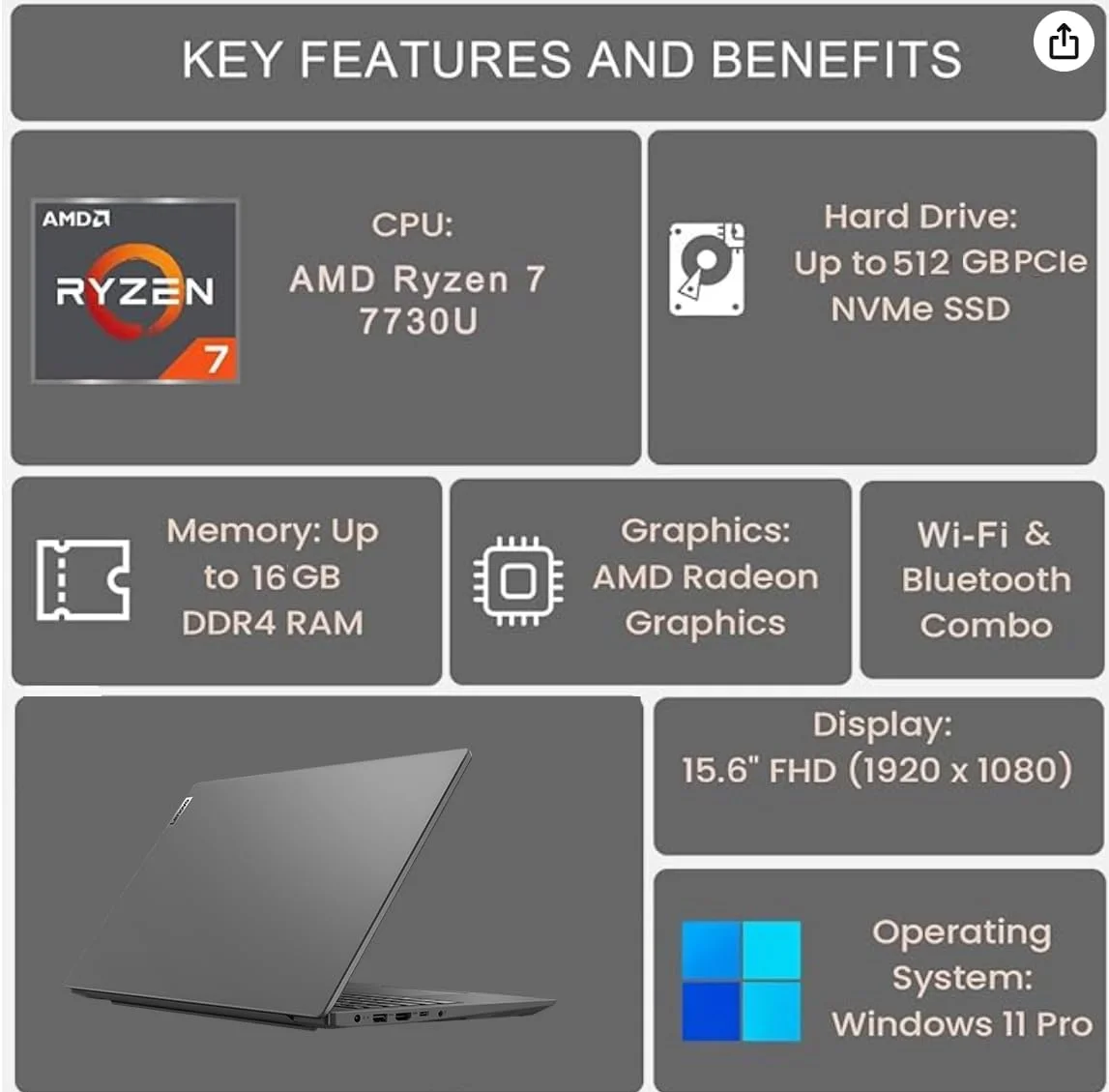 لپ تاپ لنوو V15 Gen 4 برای کسب و کار (صفحه نمایش 15.6 اینچی FHD ضد انعکاس نور، AMD Ryzen 7 7730U (بهتر از i7-1355U)، 16 گیگابایت رم، 512 گیگابایت SSD)، صفحه کلید عددی، وب کم با شاتر، اترنت، ویندوز 11 پرو با هوش مصنوعی Copilot، خاکستری لپ تاپ لنوو V15 Gen 4 برای کسب و کار (صفحه نمایش 15.6 اینچی FHD ضد انعکاس نور، AMD Ryzen 7 7730U (بهتر از i7-1355U)، 16 گیگابایت رم، 512 گیگابایت SSD)، صفحه کلید عددی، وب کم با شاتر، اترنت، ویندوز 11 پرو با هوش مصنوعی Copilot، خاکستری