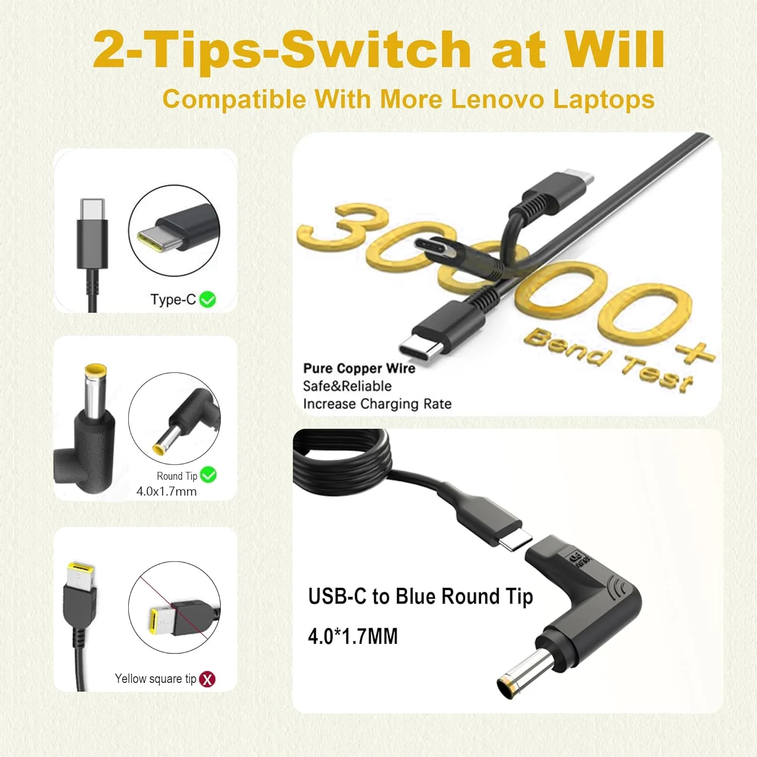 شارژر جایگزین VJYUIJAY برای لپتاپ لنوو - 2 سری 65 وات 45 وات USB C شارژر لپتاپ و آداپتور AC گرد 4.0 * 1.7 میلیمتری IdeaPad شارژر جایگزین VJYUIJAY برای لپتاپ لنوو - 2 سری 65 وات 45 وات USB C شارژر لپتاپ و آداپتور AC گرد 4.0 * 1.7 میلیمتری IdeaPad