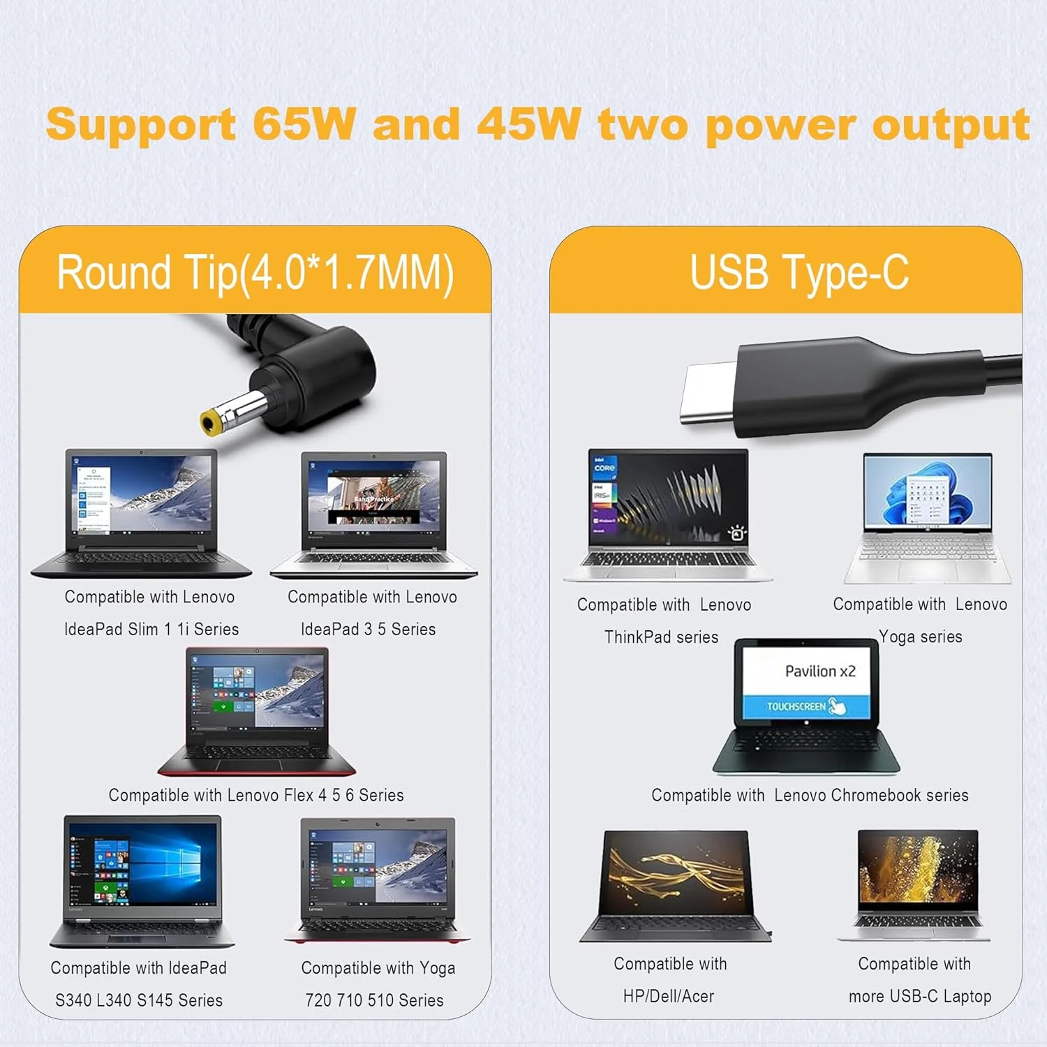 شارژر جایگزین VJYUIJAY برای لپتاپ لنوو - 2 سری 65 وات 45 وات USB C شارژر لپتاپ و آداپتور AC گرد 4.0 * 1.7 میلیمتری IdeaPad شارژر جایگزین VJYUIJAY برای لپتاپ لنوو - 2 سری 65 وات 45 وات USB C شارژر لپتاپ و آداپتور AC گرد 4.0 * 1.7 میلیمتری IdeaPad