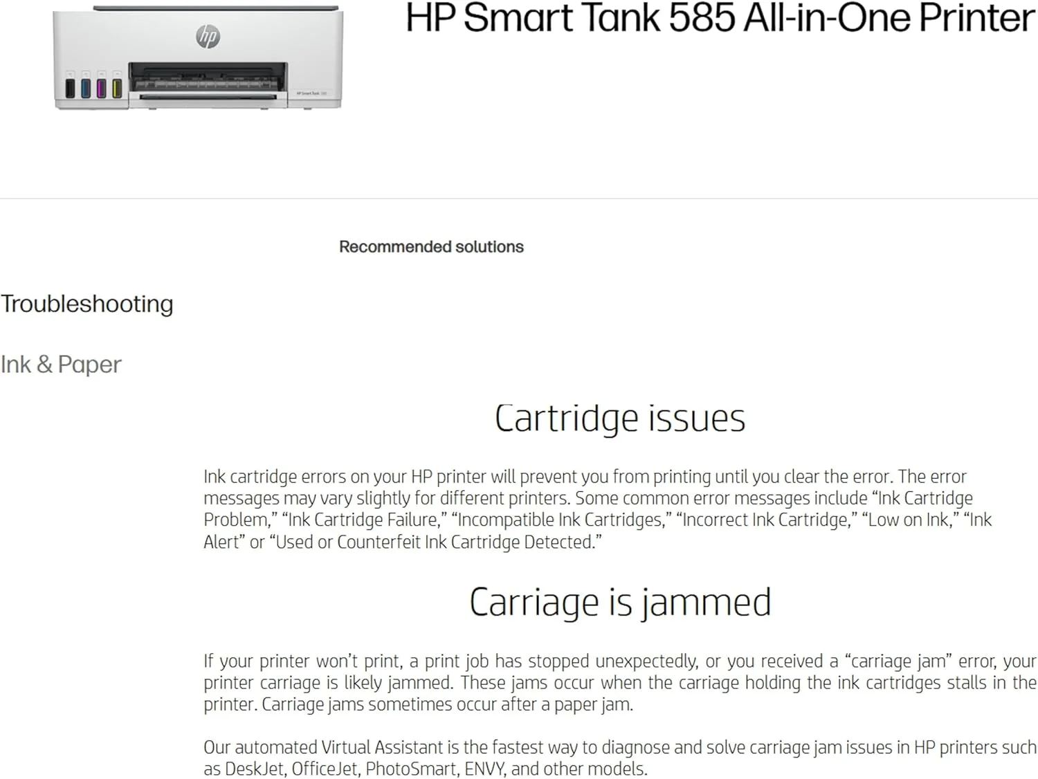 پرینتر چندکاره بی‌سیم HP Smart Tank 585، چاپ، اسکن، کپی، چاپ تا 18000 صفحه سیاه و سفید یا 6000 صفحه رنگی [1F3Y4A]