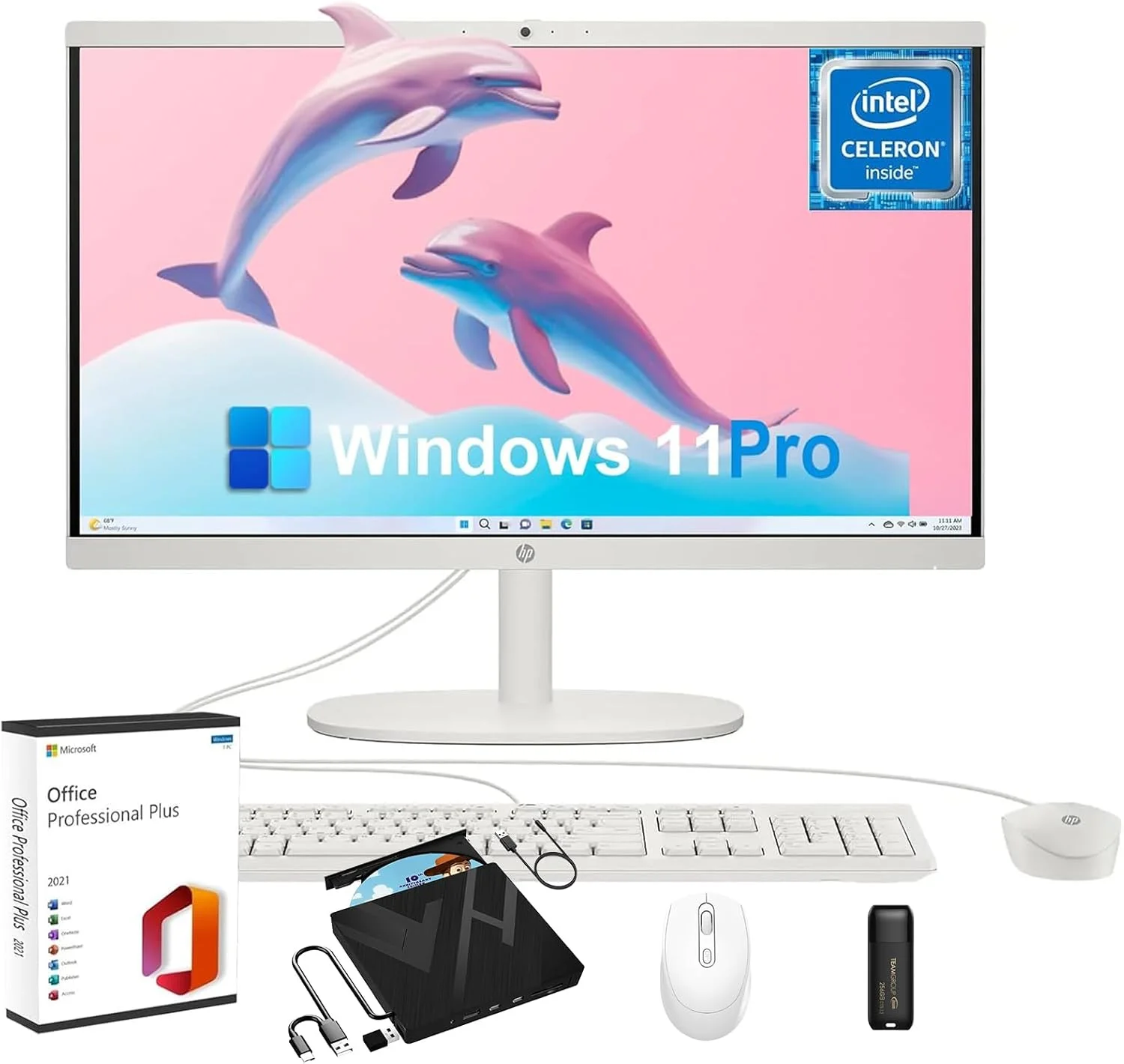 کامپیوتر رومیزی آل این وان 21.5 اینچی HP - با صفحه نمایش ضد تابش نور 1080P FHD، پردازنده Intel Celeron J4025، وب کم، WiFi 6، HDMI، ویندوز 11 پرو (16 گیگابایت رم | 512 گیگابایت SSD)