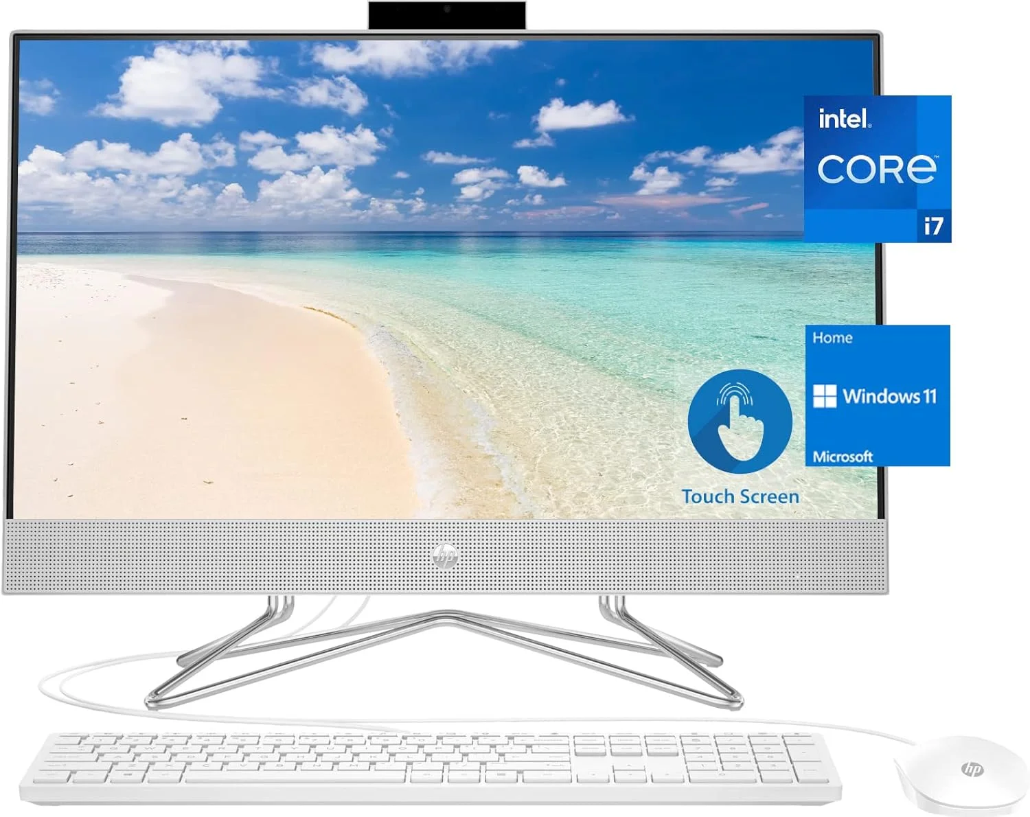 جدیدترین کامپیوتر دسکتاپ آل این وان HP، صفحه نمایش لمسی 23.8 اینچی Full HD، پردازنده نسل یازدهم Intel Core i7-1165G7، گرافیک Intel Iris Xe، رم 16 گیگابایتی، 256 گیگابایت SSD + 1 ترابایت HDD، وب کم، ویندوز 11 هوم (ارتقا یافته)