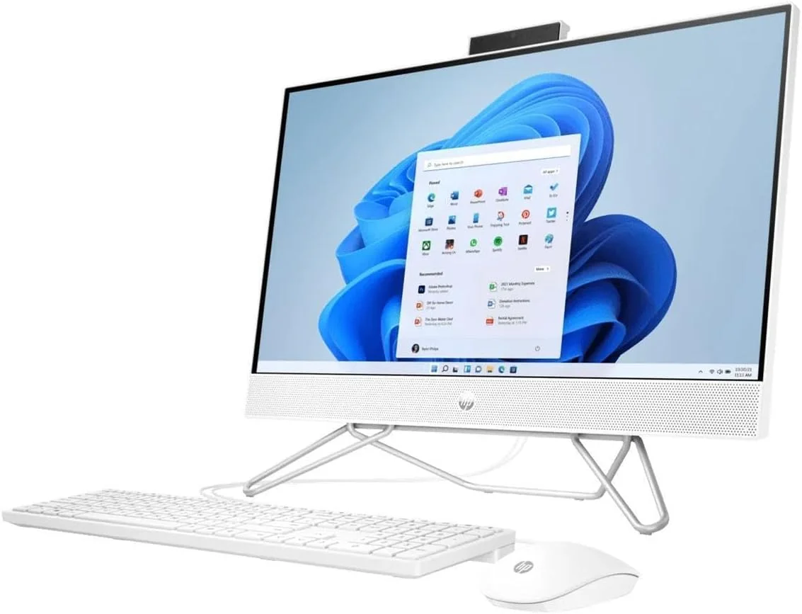 کامپیوتر همه کاره HP AIO-24-CB0010، مدل 2023، صفحه نمایش 23.8 اینچی 1920x1080 IPS 60Hz، پردازنده Intel Celeron J4025 2 هسته ای، 32 گیگابایت DDR4، 1 ترابایت SSD، ویندوز 11 پرو، Wi-Fi، بلوتوث 5، دوربین HD 720p، سفید ستاره ای