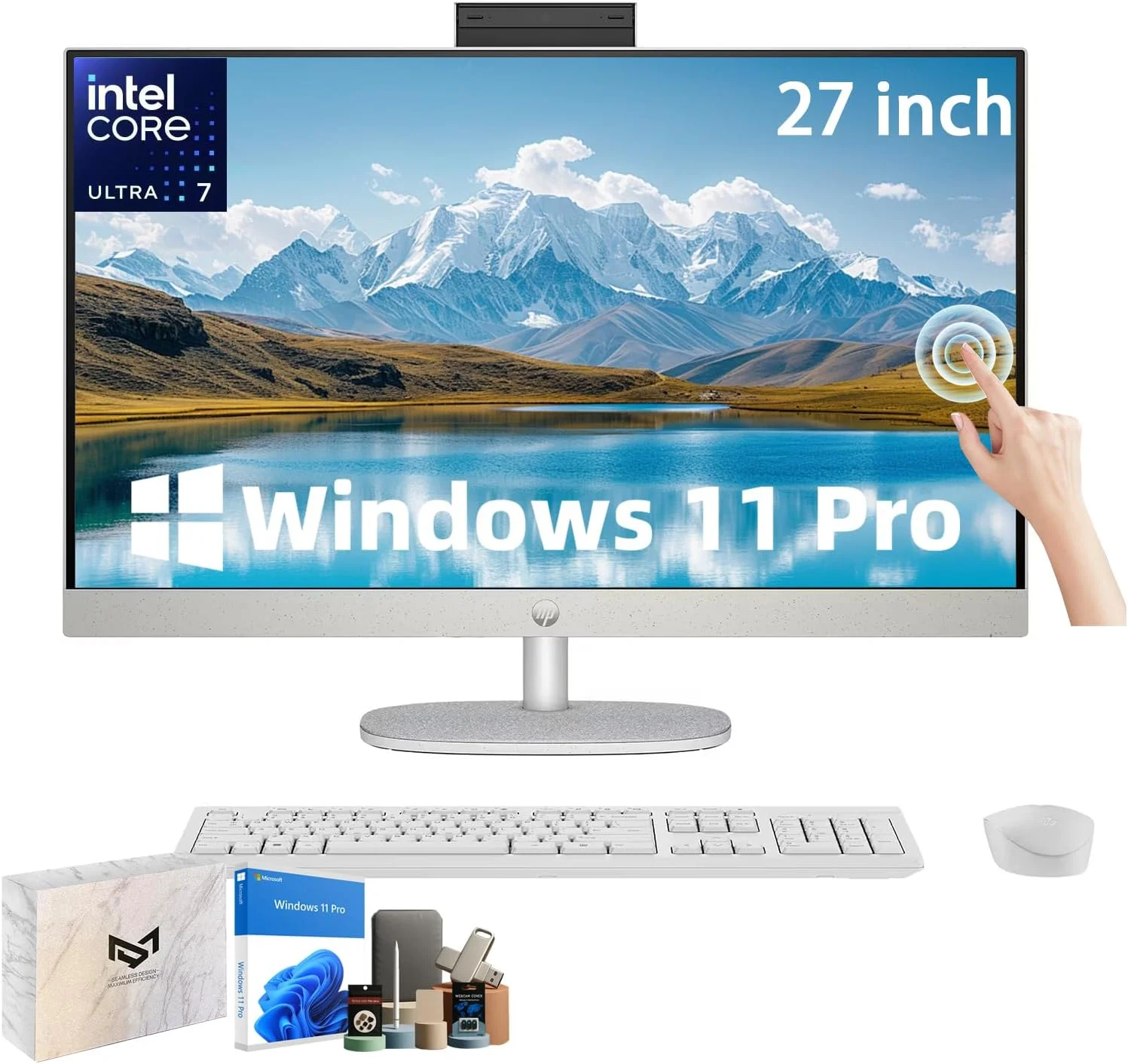 کامپیوتر رومیزی همه کاره لمسی HP 27 - صفحه نمایش 27 اینچی FHD IPS، پردازنده 12 هسته ای Intel Ultra7-155U، گرافیک Intel، ارتفاع قابل تنظیم، Win 11 Pro، صفحه کلید و ماوس، AIO تجاری، 32 گیگابایت رم DDR5 | 2 ترابایت SSD