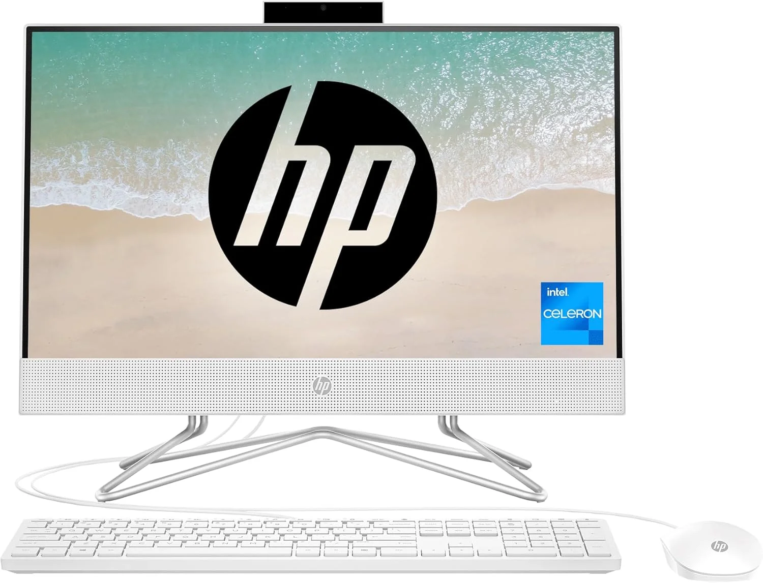 کامپیوتر همه کاره HP با پردازنده Intel Celeron J4025، صفحه نمایش 21.5 اینچی (54.6 سانتی متر) FHD ضد تابش (8 گیگابایت رم/512 گیگابایت SSD/ویندوز 11/گرافیک Intel UHD 600/کیبورد و ماوس سیمی/MS Office/سفید برفی)، 22-dd2986in