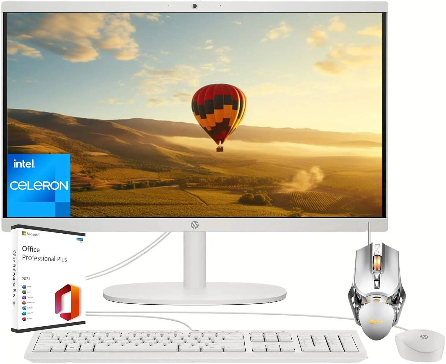 کامپیوتر رومیزی همه کاره HP، صفحه نمایش 21.5 اینچی FHD، پردازنده Intel Celeron J4025، گرافیک Intel UHD، رم 32 گیگابایتی، SSD 1 ترابایتی، دوربین True Vision، WiFi 6، ویندوز 11 پرو، لایسنس مادام العمر Microsoft Office، ماوس طراحی شده