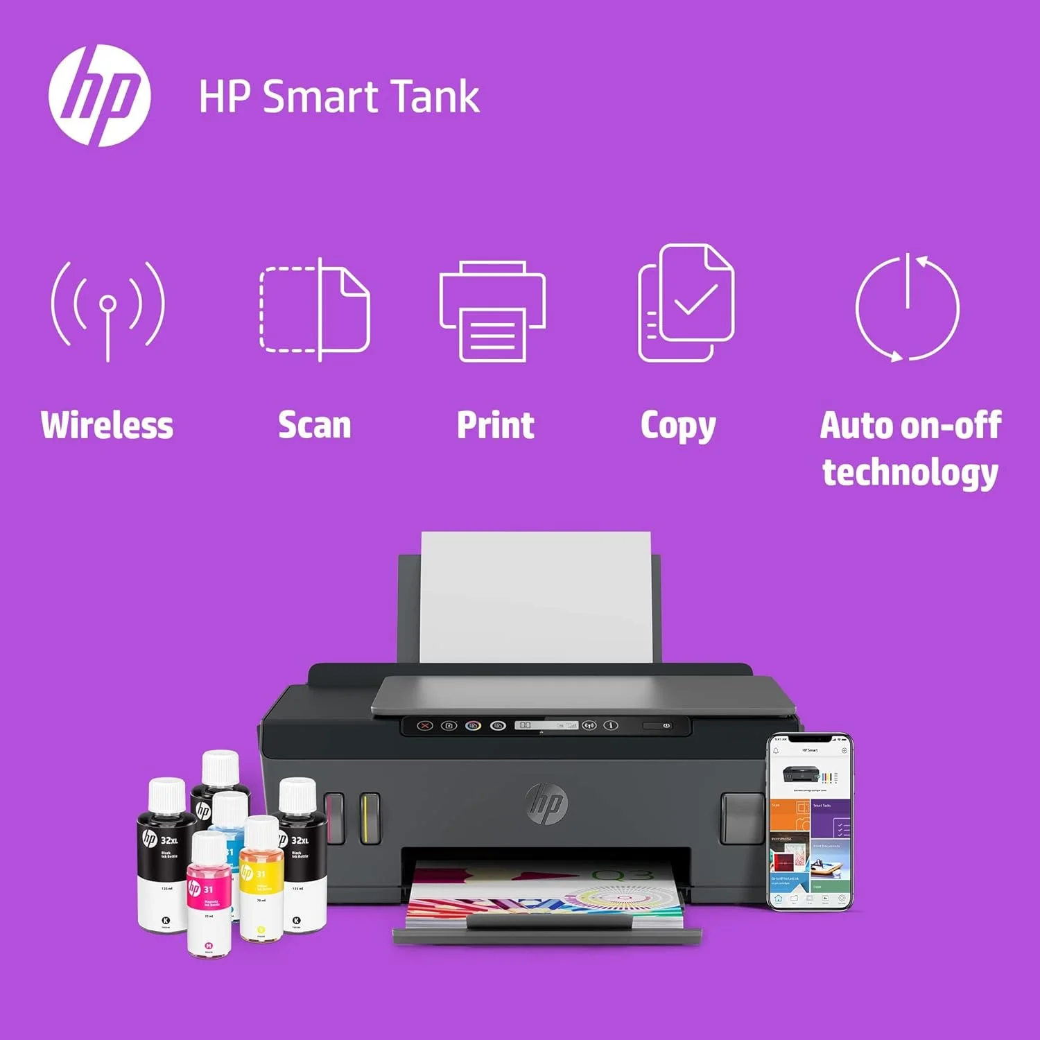 پرینتر چندکاره جوهرافشان بی سیم HP Smart Tank 516، چاپ، اسکن، کپی، چاپ تا 18000 صفحه سیاه و سفید یا 8000 صفحه رنگی - فیروزه ای [3YW70A]