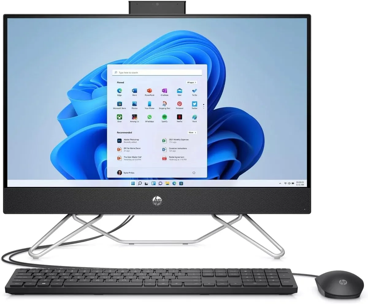 کامپیوتر همه کاره HP AIO-24-CB1066، مدل 2023، صفحه نمایش 23.8 اینچی IPS با رزولوشن 1920x1080، پردازنده Intel Core i7-1255U ده هسته ای، گرافیک Intel Iris Xe، رم 16 گیگابایتی DDR4، حافظه SSD 512 گیگابایتی + هارد دیسک 1 ترابایتی، ویندوز 10 پرو، Wi-Fi، بلوتوث، دوربین، مشکی