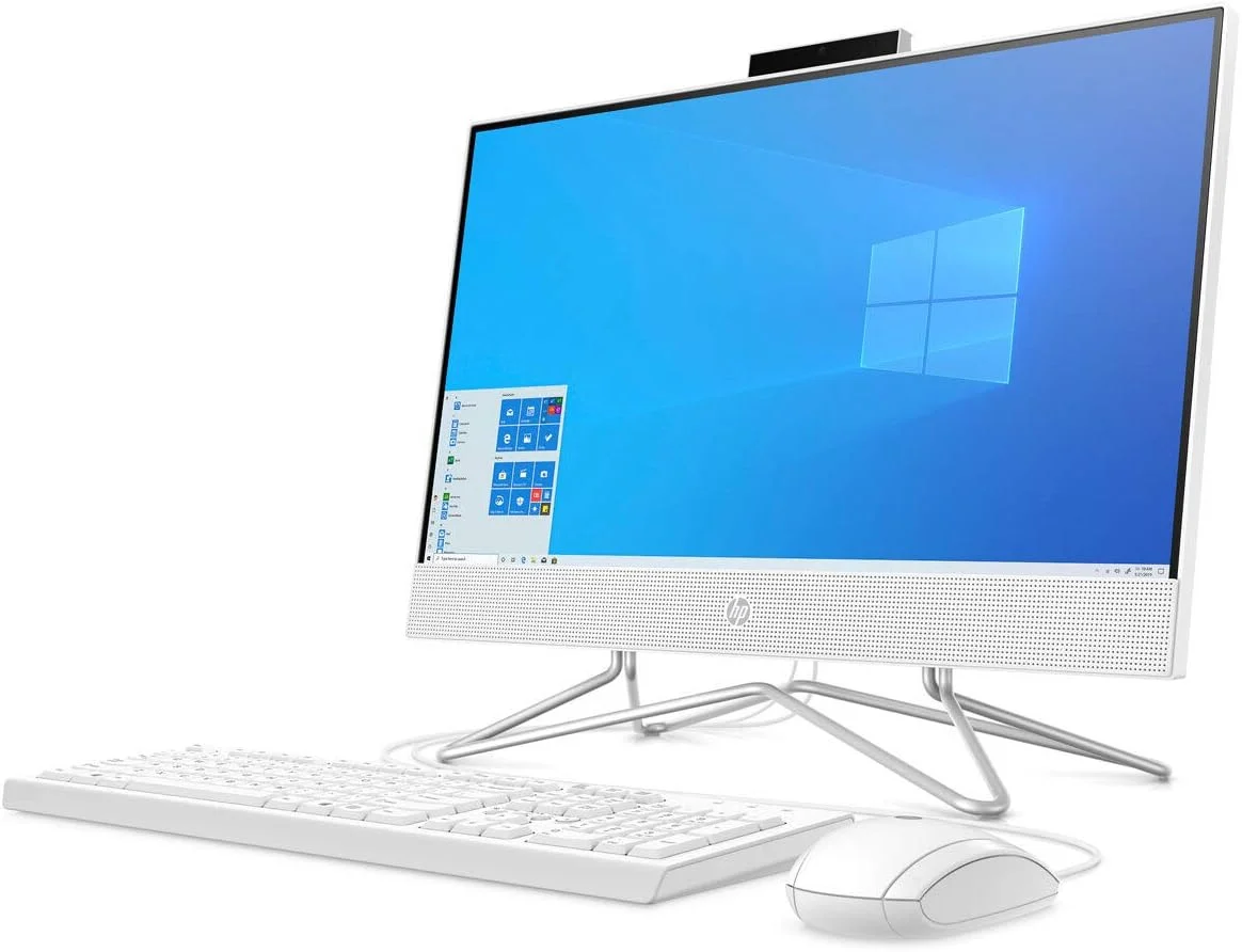 کامپیوتر رومیزی آل این وان HP با صفحه نمایش 23.8 اینچی FHD مدل 24-df0026na، پردازنده Intel i5-10400T، حافظه SSD 256 گیگابایتی، رم 8 گیگابایتی، کارت گرافیک Intel® UHD Graphics 630، ویندوز 11 هوم، کیبورد و ماوس USB سیم دار، سفید