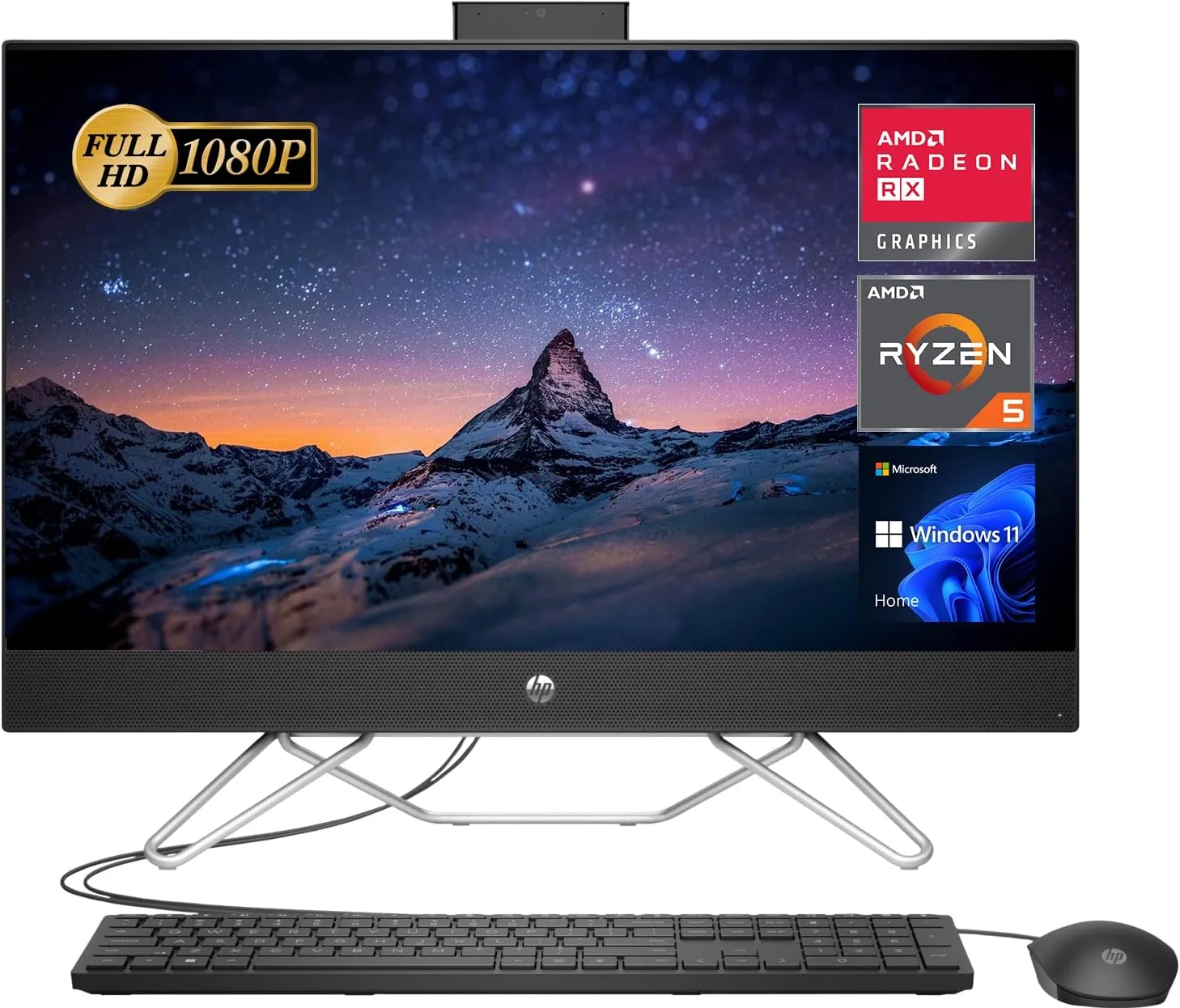 کامپیوتر رومیزی جدید آل این وان HP، صفحه نمایش 27 اینچی Full HD، پردازنده AMD Ryzen 5 5500U، رم 8 گیگابایتی، SSD 256 گیگابایتی + HDD 1 ترابایتی، Wi-Fi، HDMI، وب کم، بلوتوث، ویندوز 11 هوم، مشکی (ارتقا یافته)