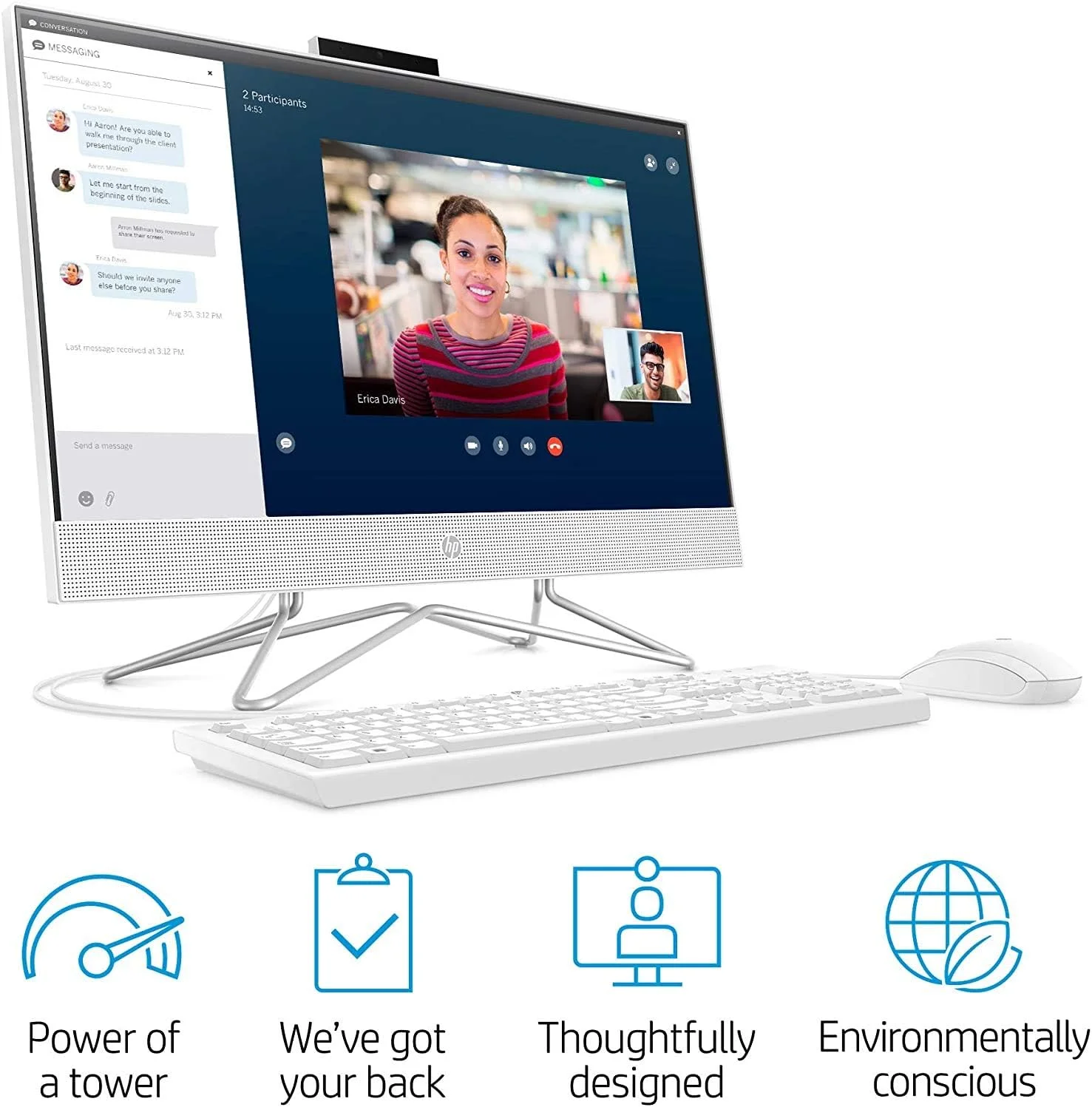 کامپیوتر رومیزی آل این وان HP با صفحه نمایش 23.8 اینچی FHD مدل 24-df0026na، پردازنده Intel i5-10400T، حافظه SSD 256 گیگابایتی، رم 8 گیگابایتی، کارت گرافیک Intel® UHD Graphics 630، ویندوز 11 هوم، کیبورد و ماوس USB سیم دار، سفید کامپیوتر رومیزی آل این وان HP با صفحه نمایش 23.8 اینچی FHD مدل 24-df0026na، پردازنده Intel i5-10400T، حافظه SSD 256 گیگابایتی، رم 8 گیگابایتی، کارت گرافیک Intel® UHD Graphics 630، ویندوز 11 هوم، کیبورد و ماوس USB سیم دار، سفید
