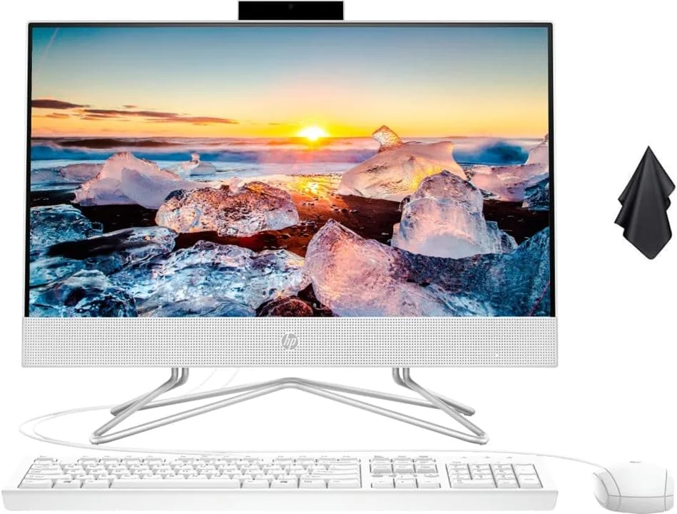 کامپیوتر رومیزی همه کاره HP، صفحه نمایش 21.5 اینچی Full HD، پردازنده Intel Duel Core Celeron J4025، وب کم، WiFi-AC، بلوتوث، HDMI، RJ-45، کیبورد و ماوس سیمی، ویندوز 11، سفید (32 گیگابایت رم | 1 ترابایت SSD)