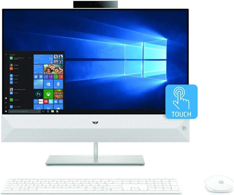 کامپیوتر همه کاره لمسی HP Envy 24 با پردازنده 6 هسته ای Intel i7-8700t، رم 8 گیگابایت، حافظه 1 ترابایت، صفحه نمایش لمسی 24 اینچی FHD 1920x1080، کارت گرافیک MX GeForce 130 2GB، ویندوز 10، کیبورد انگلیسی-عربی، سفید