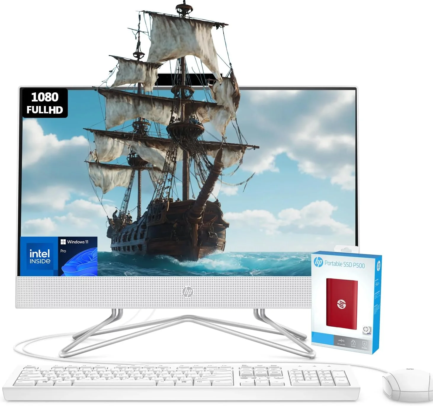 کامپیوتر جدید آل این وان HP | نمایشگر 21.5 اینچی FHD ضد انعکاس نور | رم 32 گیگابایتی | 1 ترابایت SSD (512 گیگابایت PCIe و P500 500 گیگابایت اکسترنال) | پردازنده دو هسته ای اینتل | اترنت (RJ-45) | HDMI | وب کم | ویندوز 11 پرو
