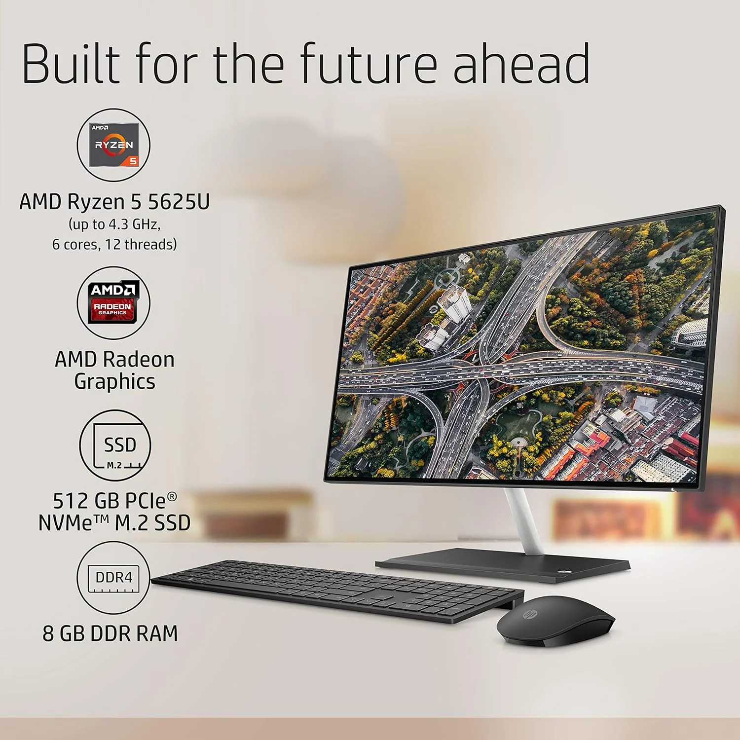 کامپیوتر همه کاره HP Ryzen 5-5625U با صفحه نمایش 23.8 اینچی (60.5 سانتی متر)، 8 گیگابایت رم، 512 گیگابایت SSD، FHD، Micro-Edge، ضد تابش نور، کیبورد و ماوس بی سیم، گرافیک Radeon، ویندوز 11 و MSO 2021، مدل 24-ck0678in