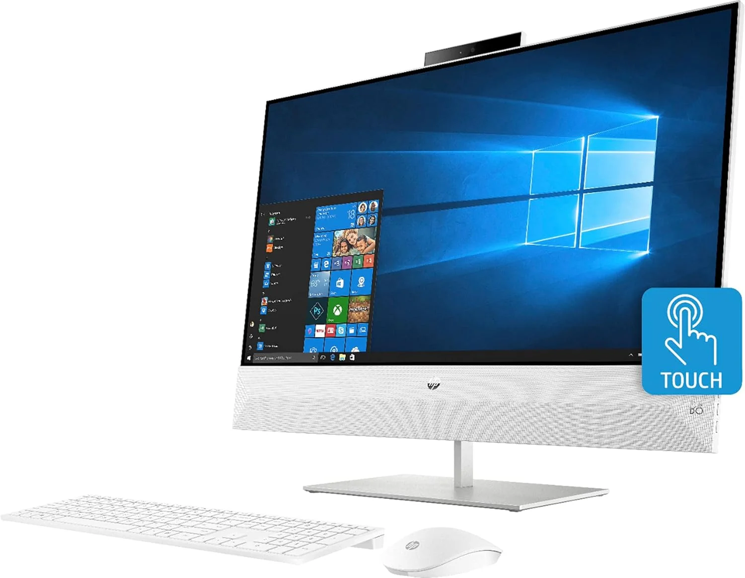 کامپیوتر همه کاره لمسی 27 اینچی HP Pavilion، پردازنده نسل دهم اینتل 8 هسته ای i7-10700T 2.0GHz، رم 16 گیگابایت، 1 ترابایت + 256 گیگابایت SSD، صفحه نمایش لمسی 27 اینچی FHD، کارت گرافیک NVIDIA GeForce MX350 4GB، ویندوز 10، کیبورد انگلیسی، سفید برفی