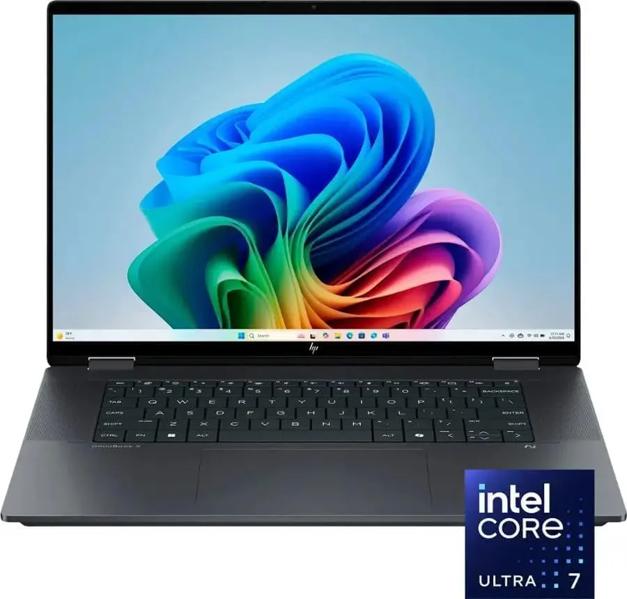 لپ تاپ 2 در 1 HP OmniBook X Flip 2025، صفحه نمایش لمسی 16 اینچی WUXGA IPS ~ Ultra 7 256V 8 هسته ای ~ کارت گرافیک Arc 140V ~ 16 گیگابایت LPDDR5 ~ 1 ترابایت SSD ~ صفحه کلید با نور پس زمینه ~ Thunderbolt 4 ~ Wi-Fi 6E ~ Win11 Home