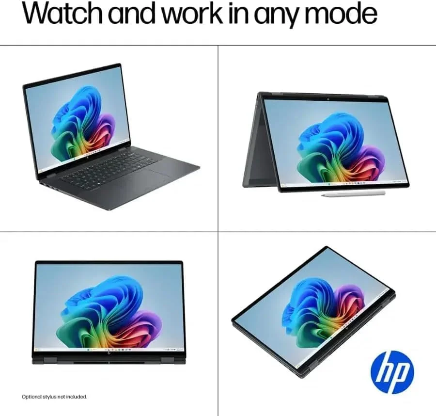 لپ تاپ 2 در 1 HP OmniBook X Flip 2025، صفحه نمایش لمسی 16 اینچی WUXGA IPS ~ Ultra 7 256V 8 هسته ای ~ کارت گرافیک Arc 140V ~ 16 گیگابایت LPDDR5 ~ 1 ترابایت SSD ~ صفحه کلید با نور پس زمینه ~ Thunderbolt 4 ~ Wi-Fi 6E ~ Win11 Home