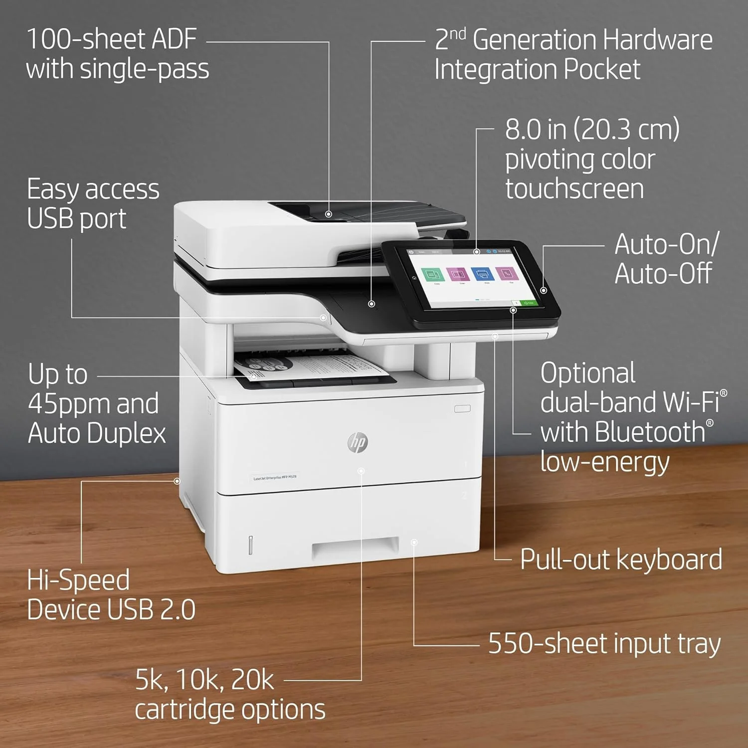 پرینتر چندکاره لیزری مشکی HP LaserJet Enterprise MFP M528dn با اترنت داخلی و چاپ دورو (1PV64A)، سفید