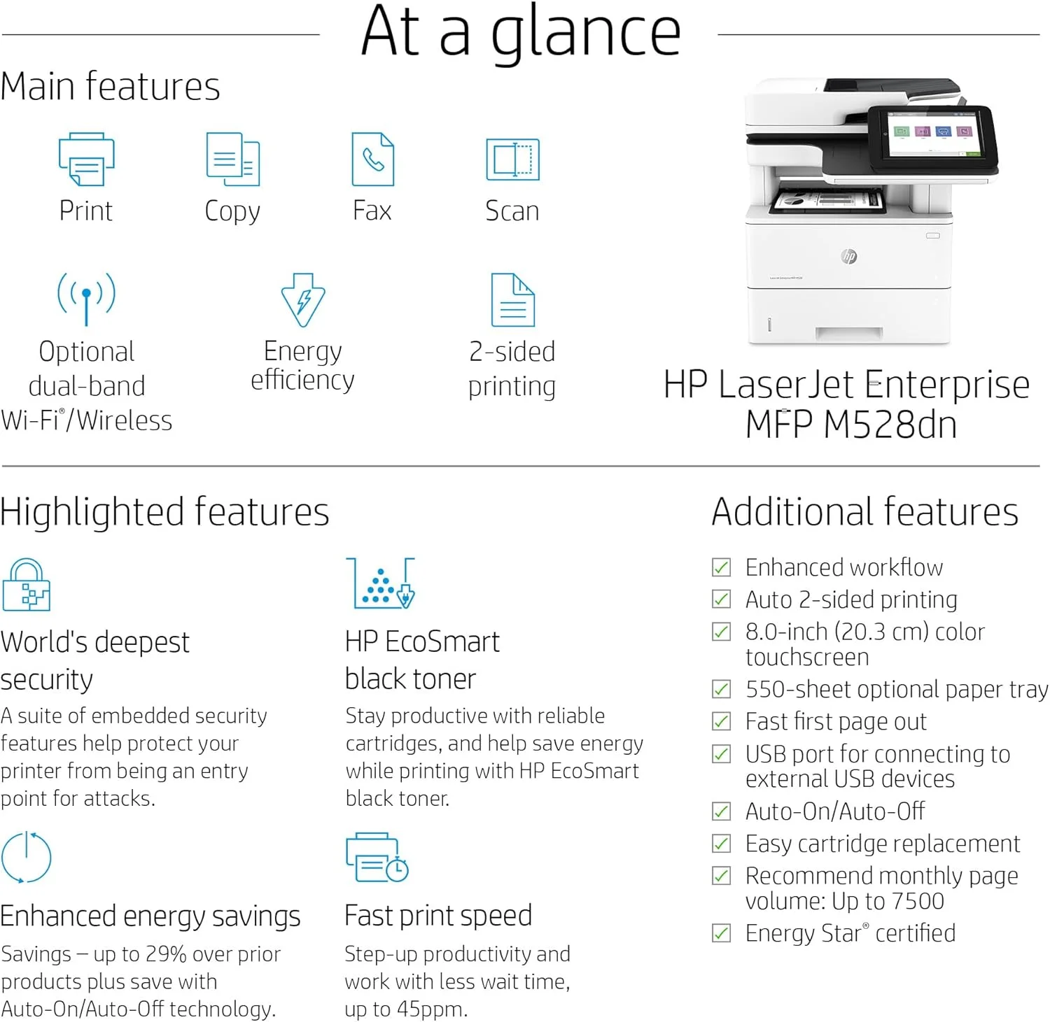 پرینتر چندکاره لیزری مشکی HP LaserJet Enterprise MFP M528dn با اترنت داخلی و چاپ دورو (1PV64A)، سفید