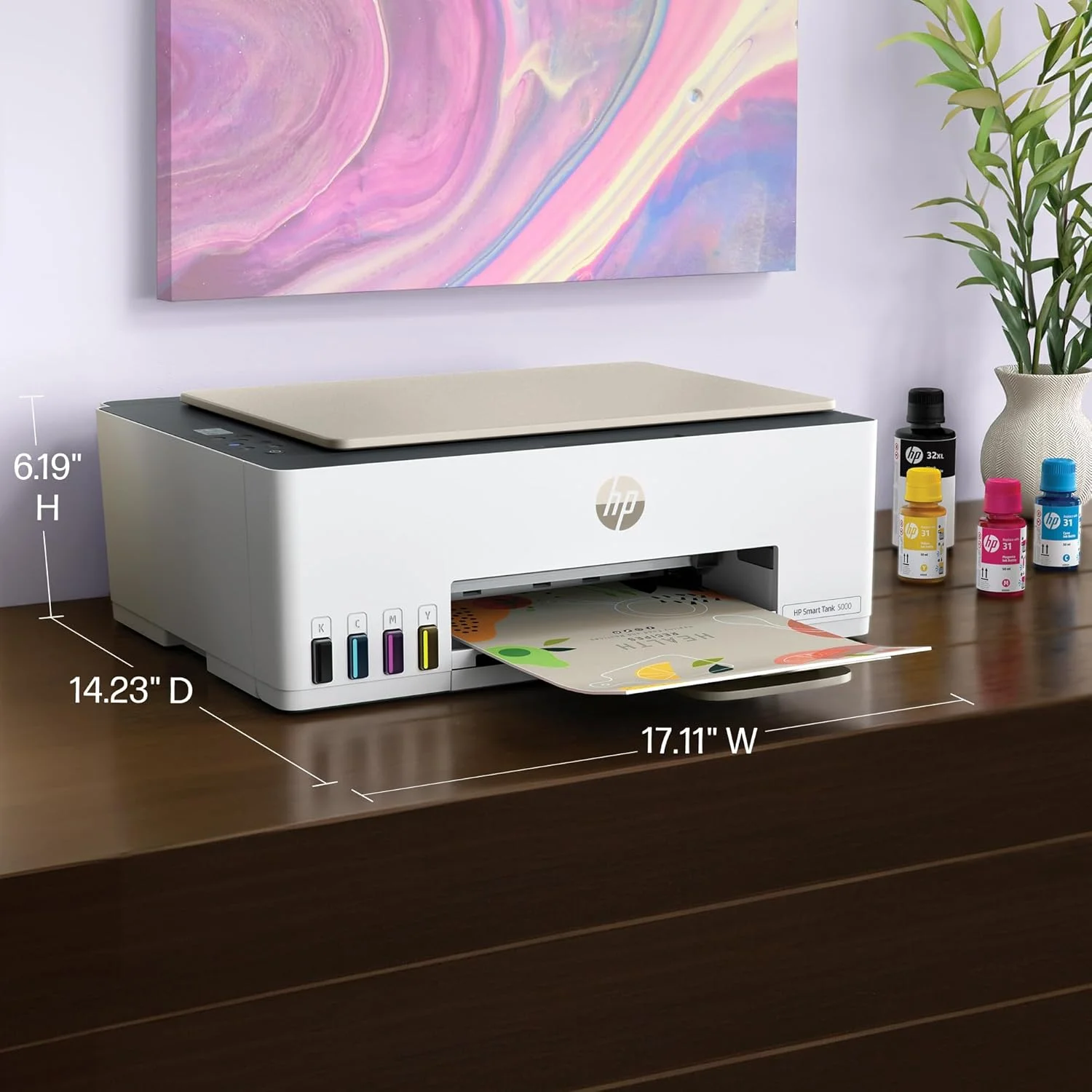 پرینتر مخزن جوهر بی‌سیم چندکاره HP Smart Tank 5101 با 2 سال جوهر رایگان، پرینت، اسکن، کپی، بهترین برای خانه، مخزن جوهر قابل شارژ (1F3Y0A)