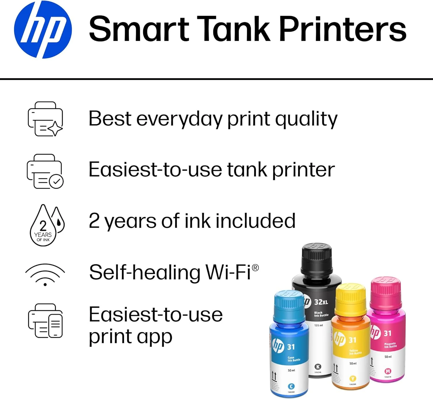 پرینتر مخزن جوهر بی‌سیم چندکاره HP Smart Tank 5101 با 2 سال جوهر رایگان، پرینت، اسکن، کپی، بهترین برای خانه، مخزن جوهر قابل شارژ (1F3Y0A)