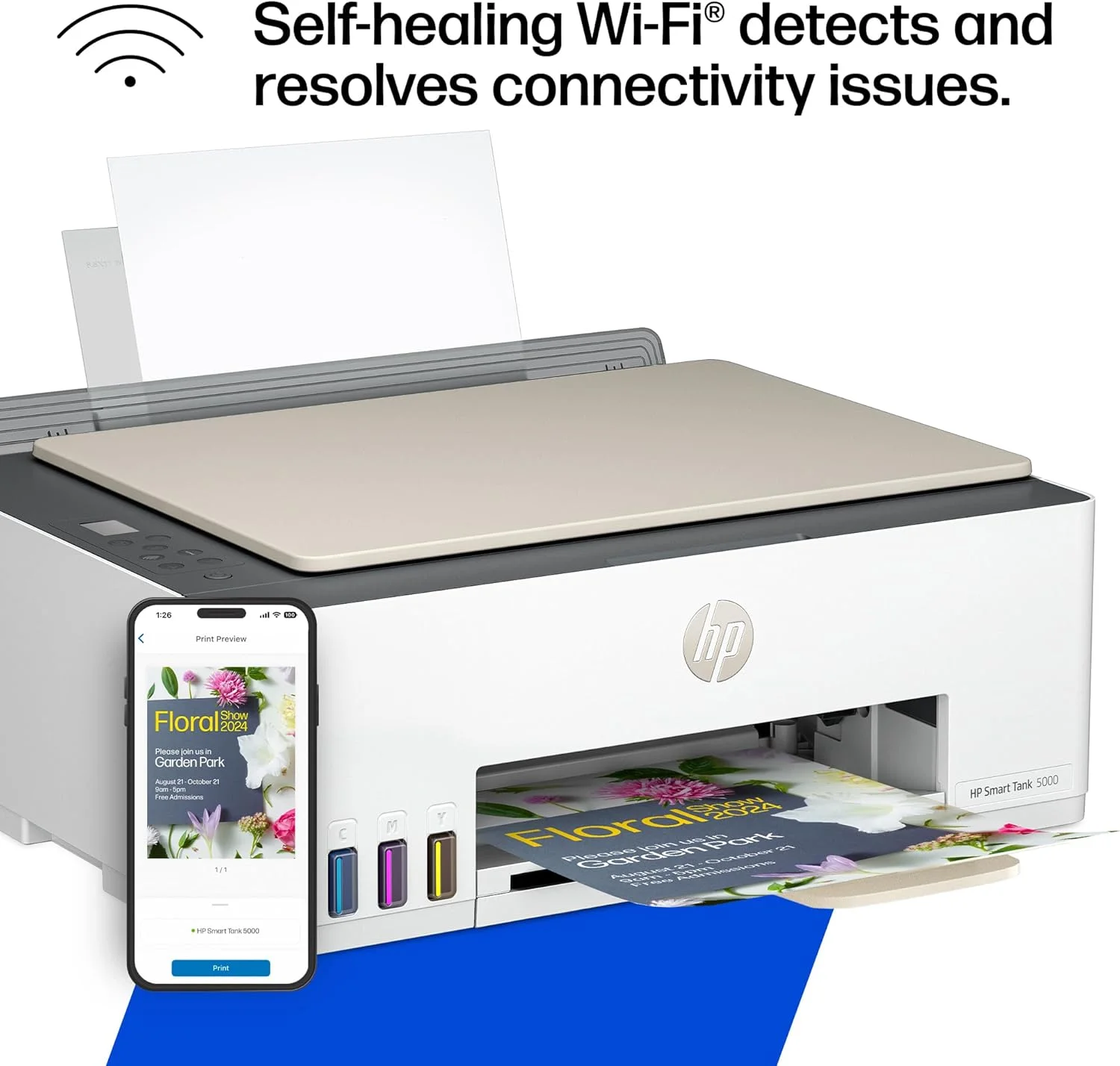 پرینتر مخزن جوهر بی‌سیم چندکاره HP Smart Tank 5101 با 2 سال جوهر رایگان، پرینت، اسکن، کپی، بهترین برای خانه، مخزن جوهر قابل شارژ (1F3Y0A)