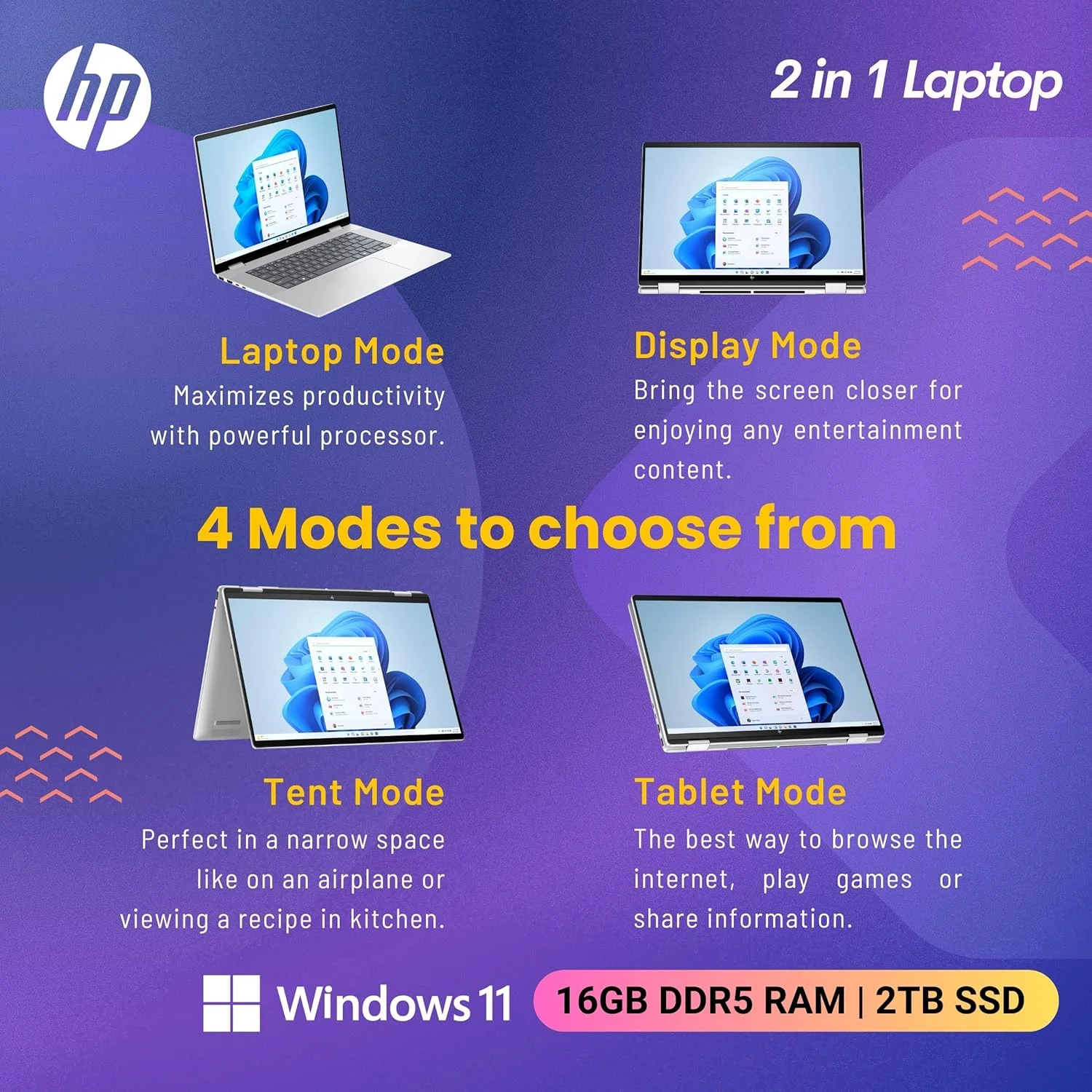 لپ تاپ 2 در 1 HP Envy x360 مدل 2024، صفحه نمایش لمسی 16 اینچی WUXGA، پردازنده Core Ultra 7 155U (>i7-1355U، 4.80 گیگاهرتز)، لپ تاپ هوش مصنوعی Copilot، دوربین IR 5 مگاپیکسلی، صفحه کلید با نور پس زمینه، ویندوز 11 هوم، نقره ای (16 گیگابایت 6400 مگاهرتز DDR5 | 2 ترابایت SSD)