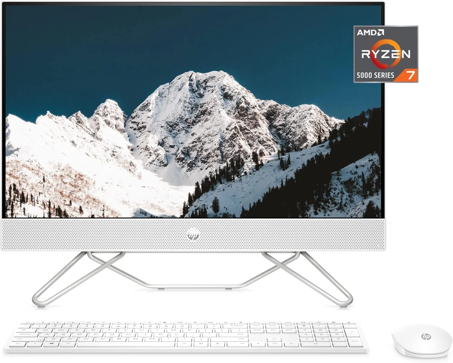 کامپیوتر رومیزی همه کاره HP با صفحه نمایش 27 اینچی، پردازنده AMD Ryzen 7 5700U، رم 12 گیگابایتی، حافظه SSD 256 گیگابایتی و هارد دیسک 1 ترابایتی، صفحه نمایش Full HD IPS، ویندوز 11 پرو، وب کم حریم خصوصی 720p، میکروفون دوگانه، کیبورد و ماوس (27-CB0052، 2022)