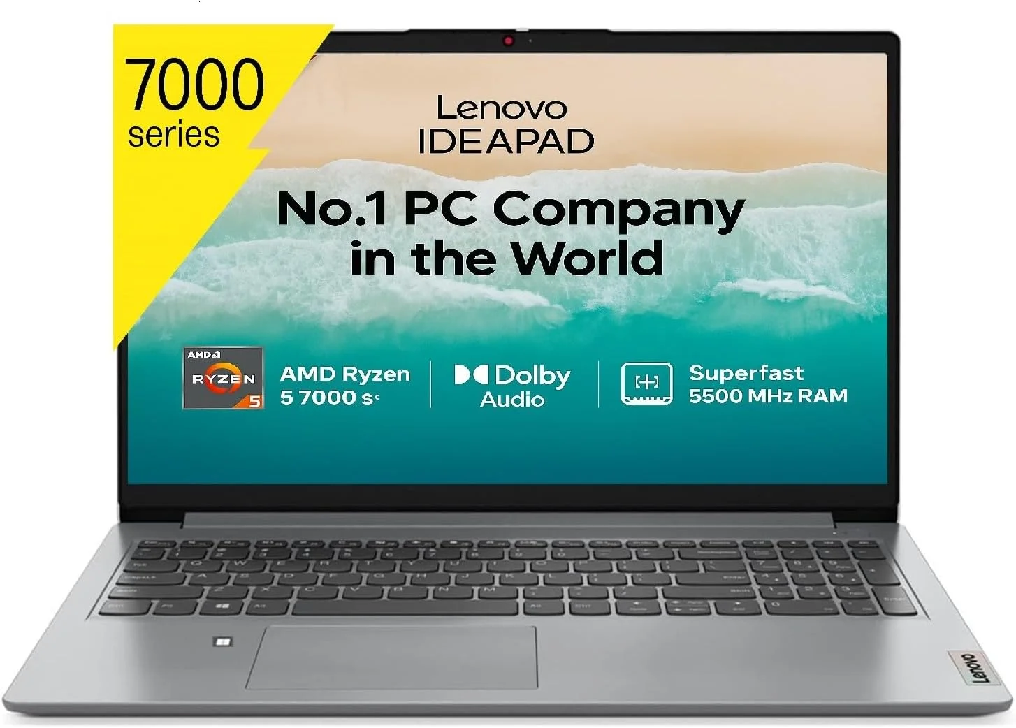 لپ تاپ لنوو IdeaPad 1 15AMN7، صفحه نمایش 15.6 اینچی FHD، پردازنده AMD Ryzen 5 7520U، رم 8 گیگابایتی، SSD 512 گیگابایتی، گرافیک AMD Radeon 610M، کیبورد انگلیسی، ویندوز 11، خاکستری ابری