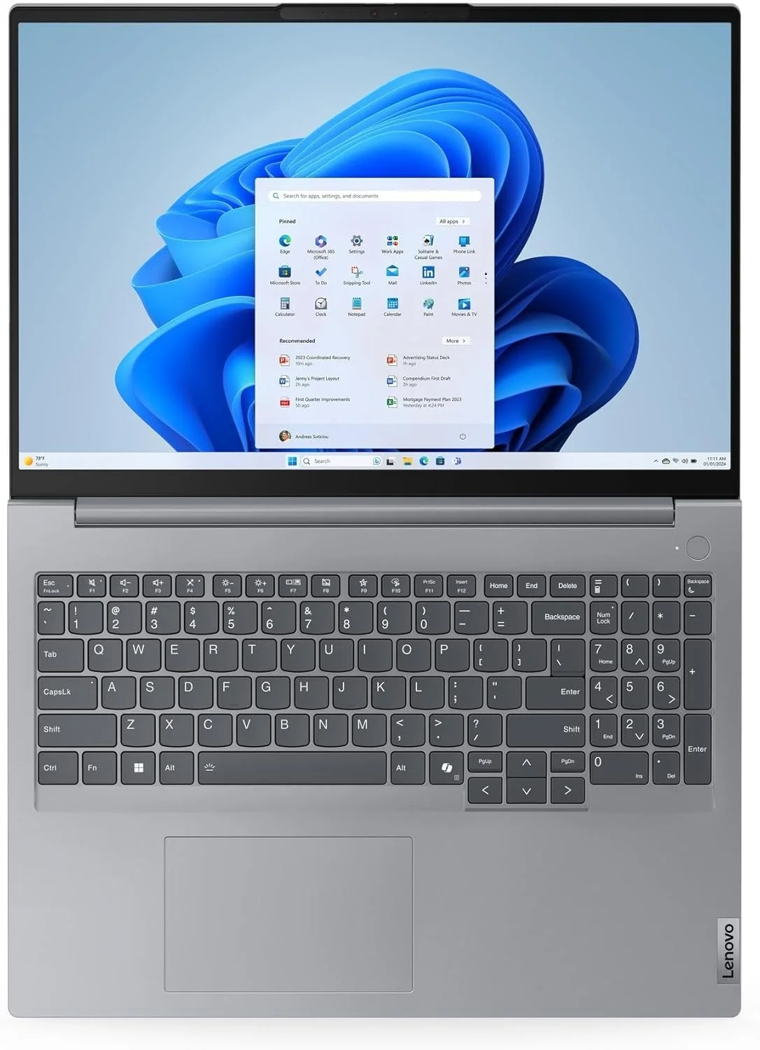 لپ تاپ لنوو ThinkBook 16 G7 IML، صفحه نمایش 16 اینچی WUXGA IPS، پردازنده Intel Core Ultra 5 125U، رم 16 گیگابایتی DDR5، حافظه SSD 512 گیگابایتی، گرافیک Intel، کیبورد انگلیسی با نور پس زمینه، دوربین FHD، خاکستری قطبی