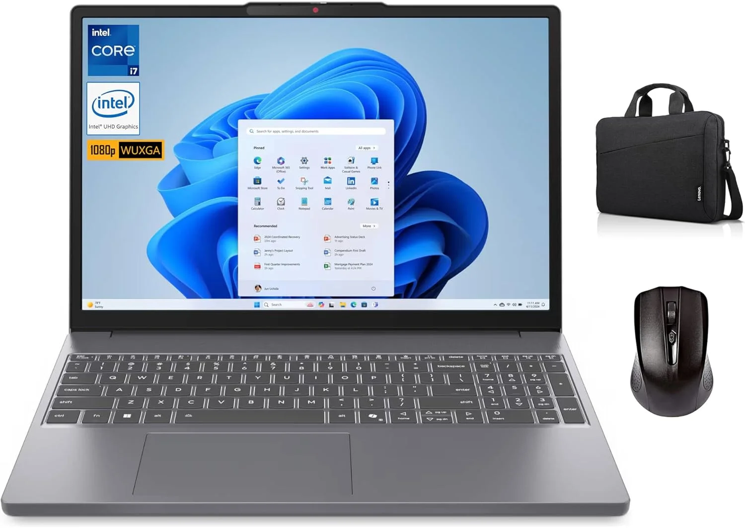 لپ تاپ لنوو IdeaPad Slim 3 15IRH10، پردازنده Intel Core i7-13620H، نمایشگر 15.3 اینچی WUXGA IPS، رم 16 گیگابایتی، حافظه SSD 512 گیگابایتی، گرافیک Intel UHD، ویندوز 11 پرو، خاکستری لونا، به همراه کیف و ماوس بی سیم (ارتقا یافته)