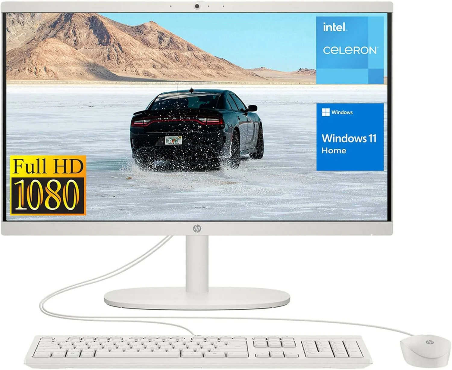 کامپیوتر همه کاره HP 2022، صفحه نمایش 21.5 اینچی FHD، پردازنده Intel Celeron J4025، رم 12 گیگابایتی، SSD 256 گیگابایتی PCIe، وب کم، WiFi، HDMI، RJ-45، کیبورد و ماوس سیمی، ویندوز 11 هوم، سفید